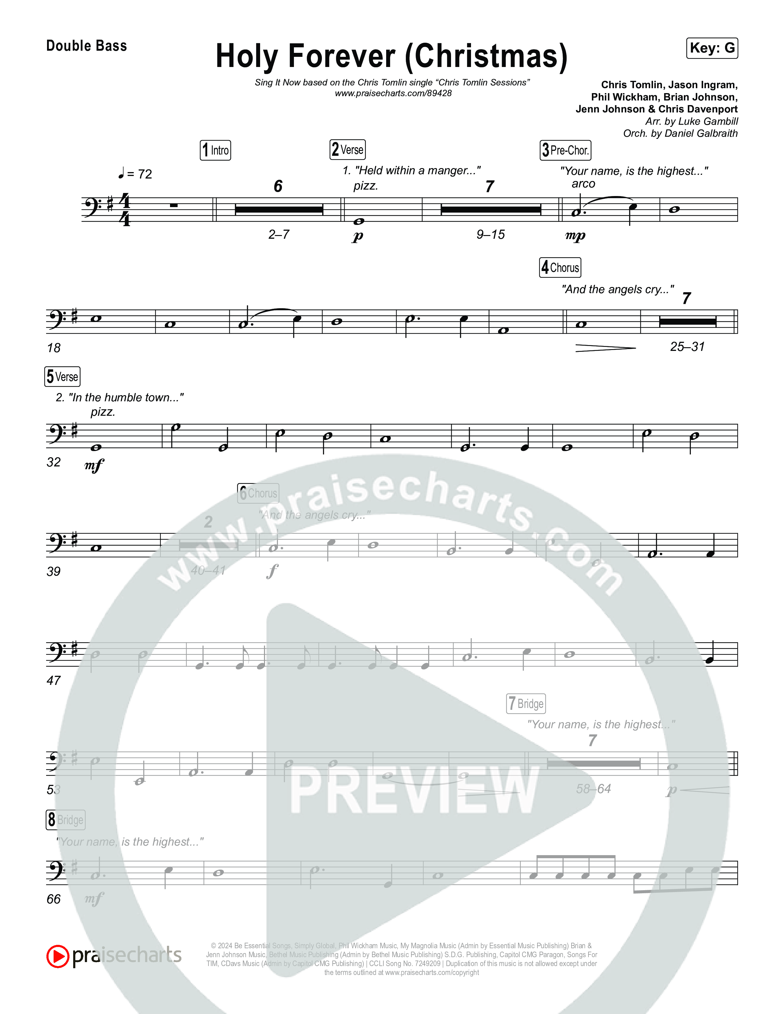 Holy Forever (Christmas) (Sing It Now) Double Bass (Chris Tomlin / Arr. Luke Gambill)