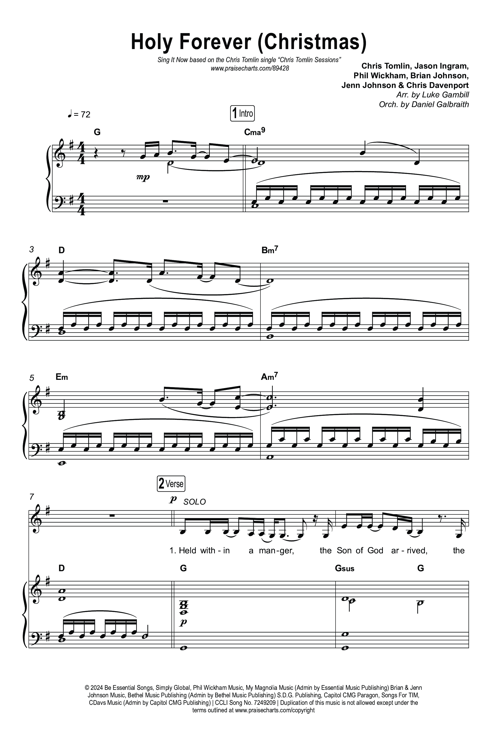 Holy Forever (Christmas) (Sing It Now) Octavo (SATB & Pno) (Chris Tomlin / Arr. Luke Gambill)