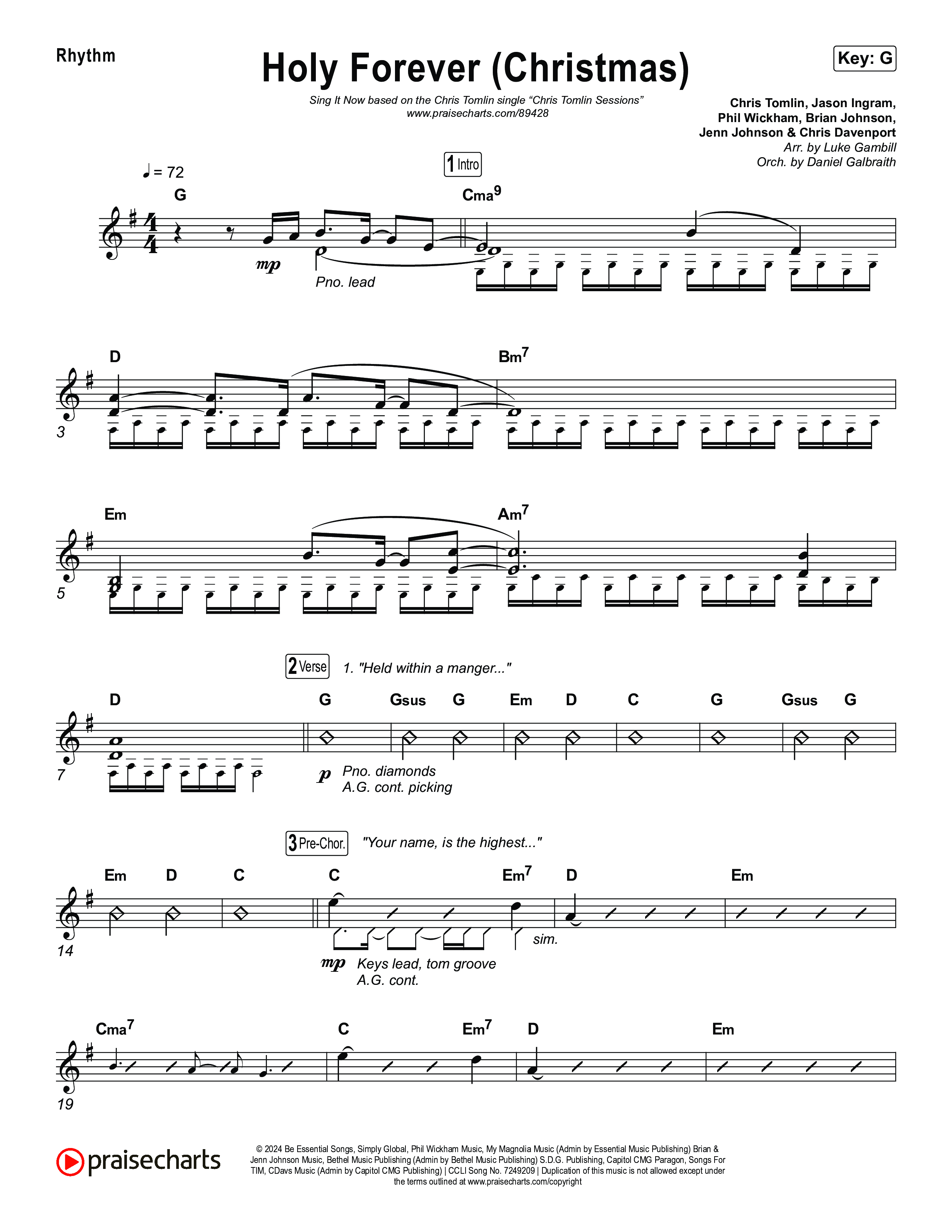 Holy Forever (Christmas) (Sing It Now) Rhythm Chart (Chris Tomlin / Arr. Luke Gambill)