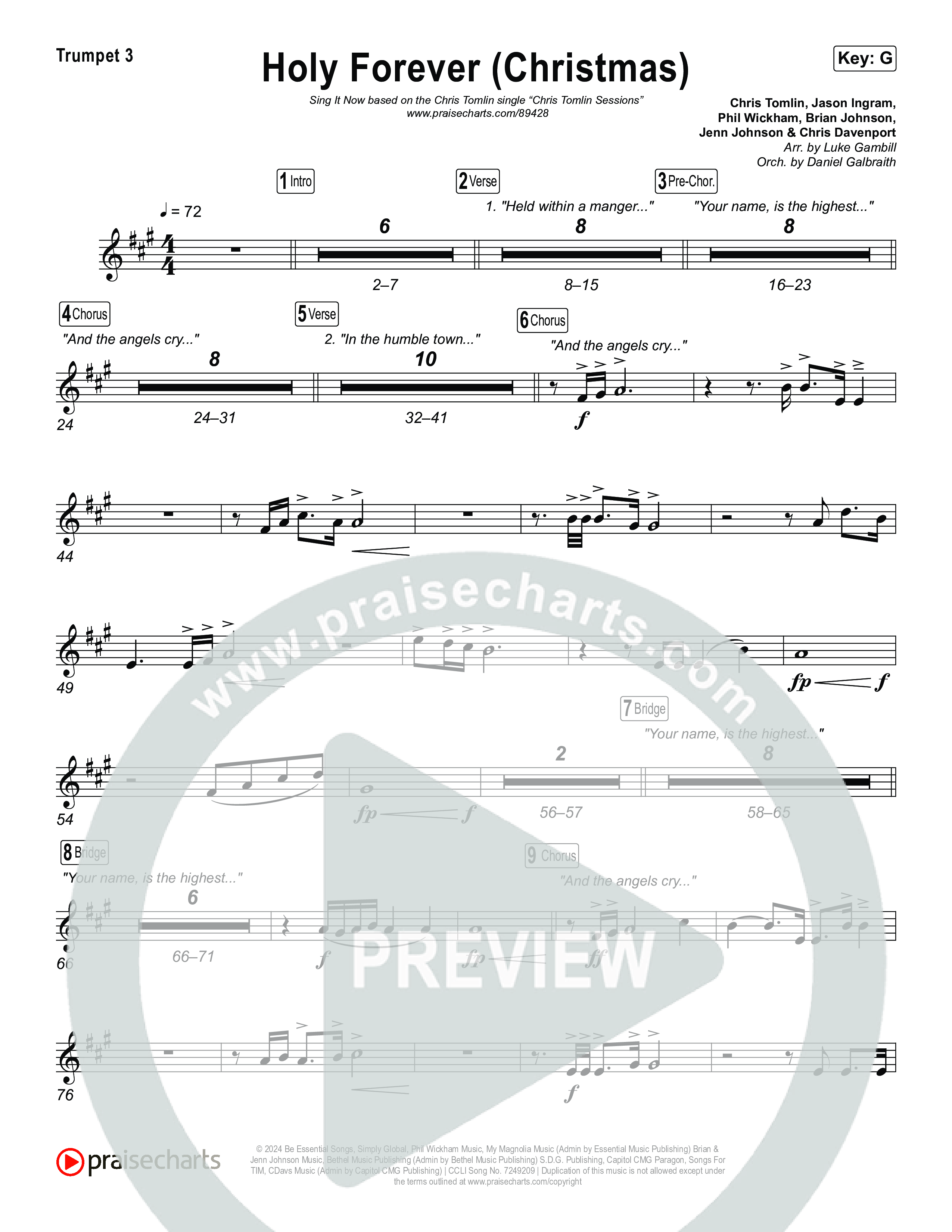 Holy Forever (Christmas) (Sing It Now) Trumpet 3 (Chris Tomlin / Arr. Luke Gambill)
