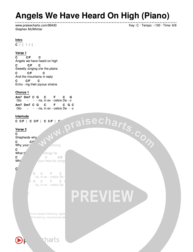 Angels We Have Heard On High (Piano) Chords & Lyrics (Stephen McWhirter)