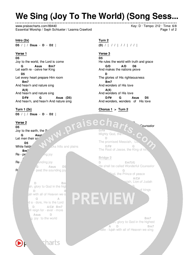 We Sing (Joy To The World) (Song Session) Chords & Lyrics (Essential Worship / Seph Schlueter / Leanna Crawford)