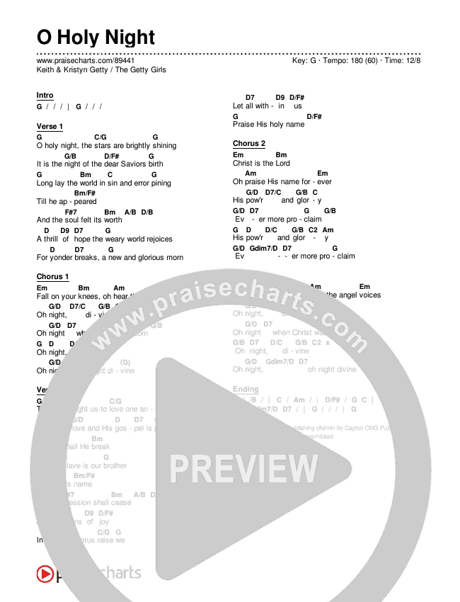 O Holy Night Chords & Lyrics (Keith & Kristyn Getty / The Getty Girls)