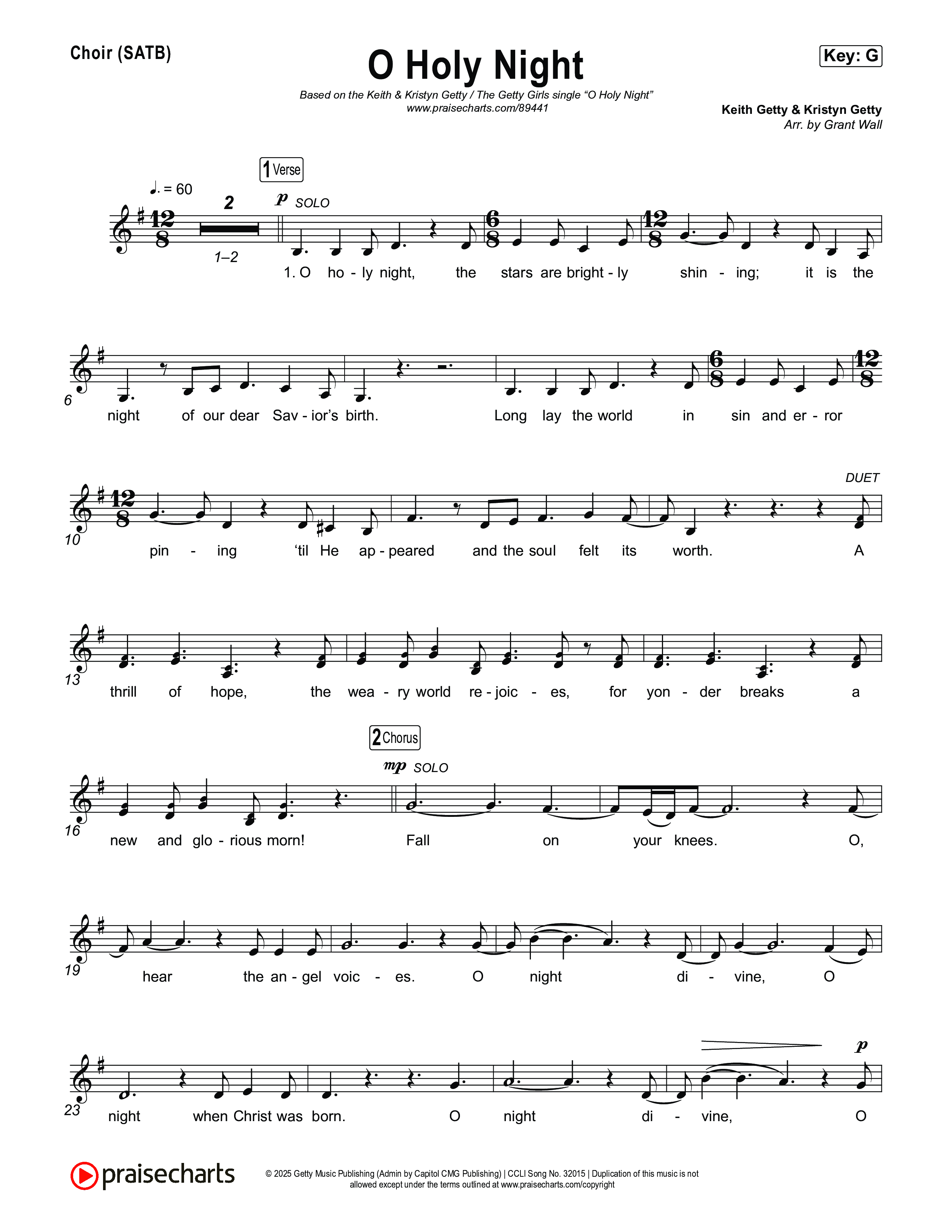 O Holy Night Choir Sheet (SATB) (Keith & Kristyn Getty / The Getty Girls)