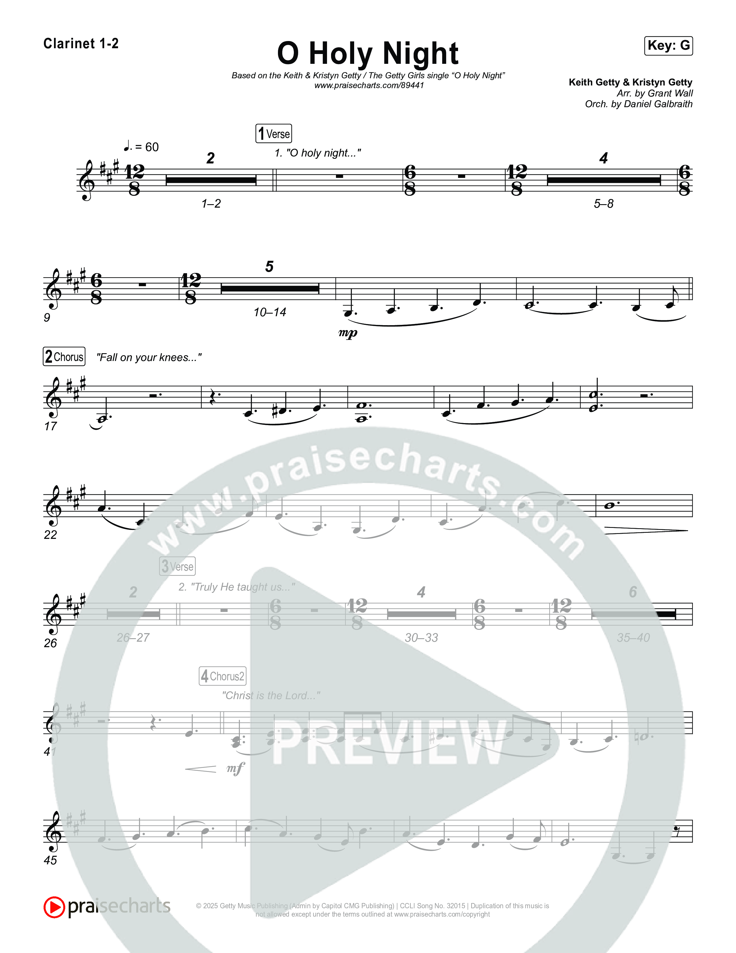 O Holy Night Clarinet 1/2 (Keith & Kristyn Getty / The Getty Girls)