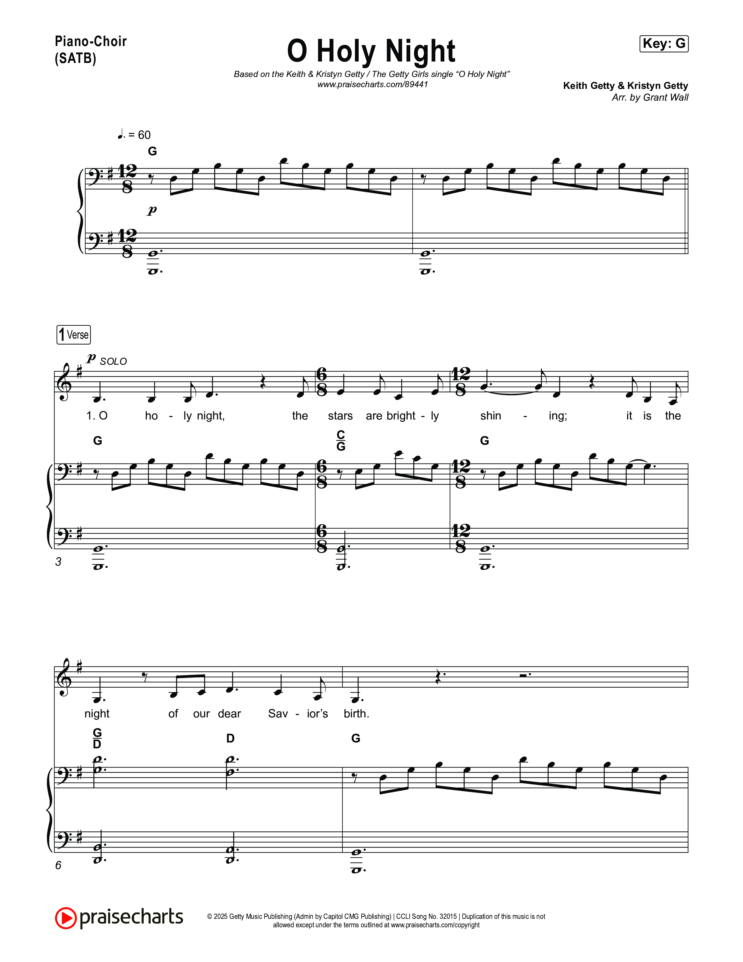 O Holy Night Piano/Vocal Pack (Keith & Kristyn Getty / The Getty Girls)