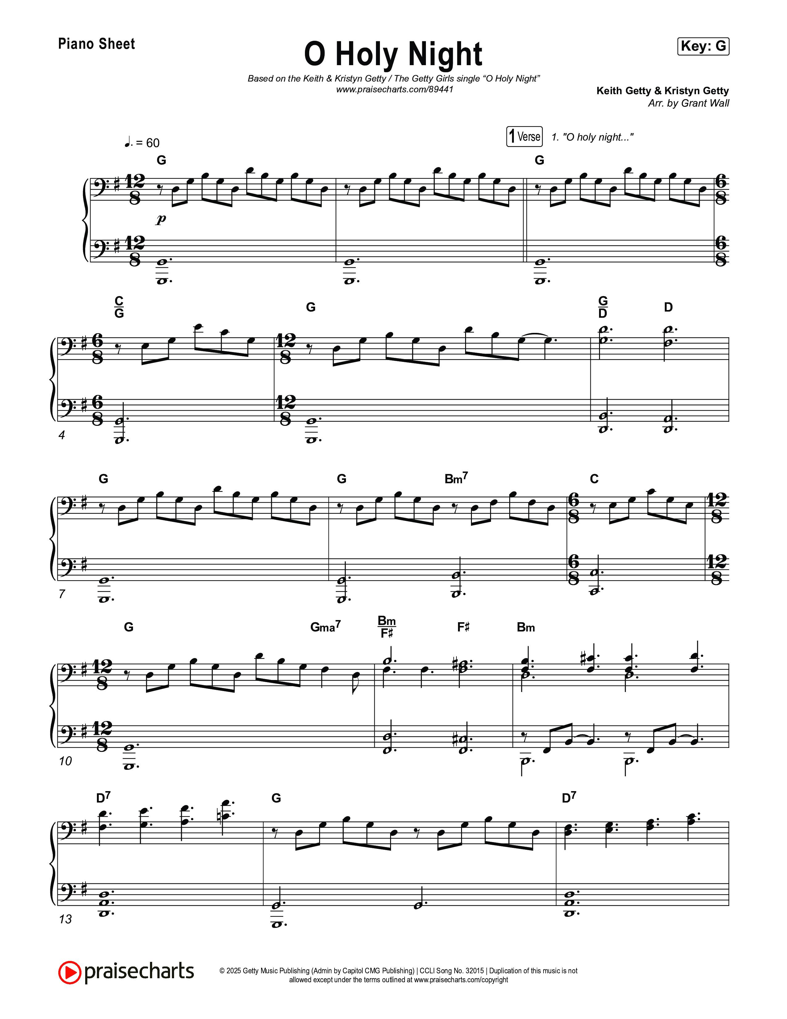O Holy Night Piano Sheet (Keith & Kristyn Getty / The Getty Girls)