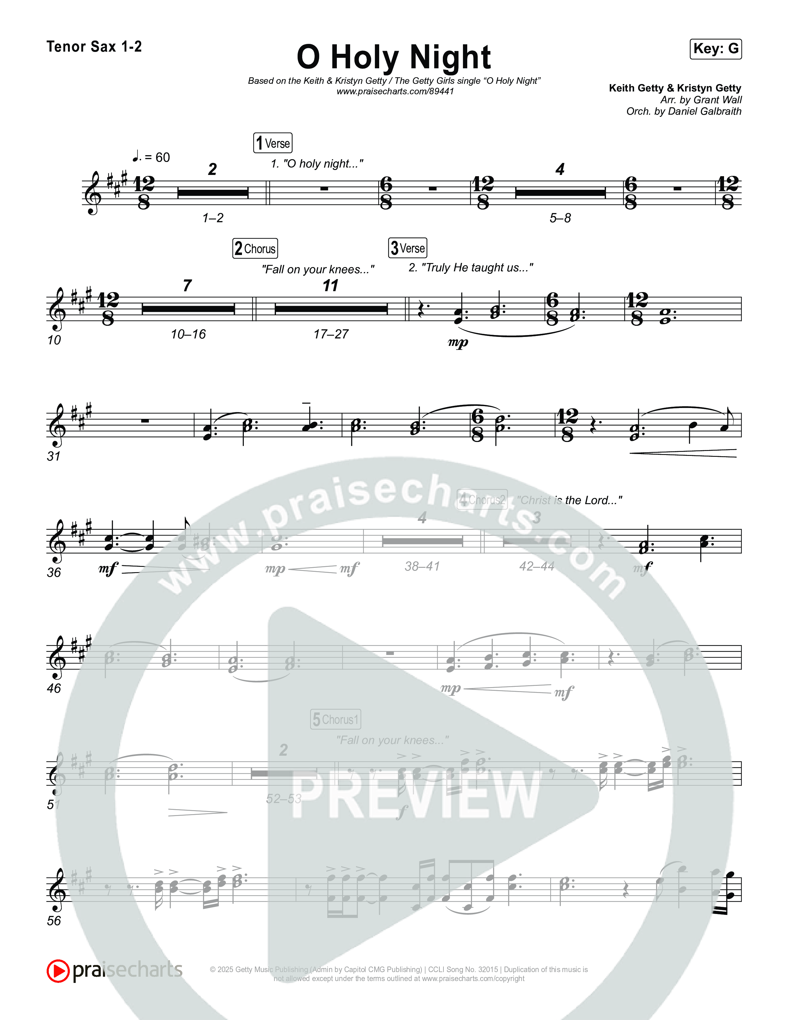 O Holy Night Tenor Sax 1,2 (Keith & Kristyn Getty / The Getty Girls)