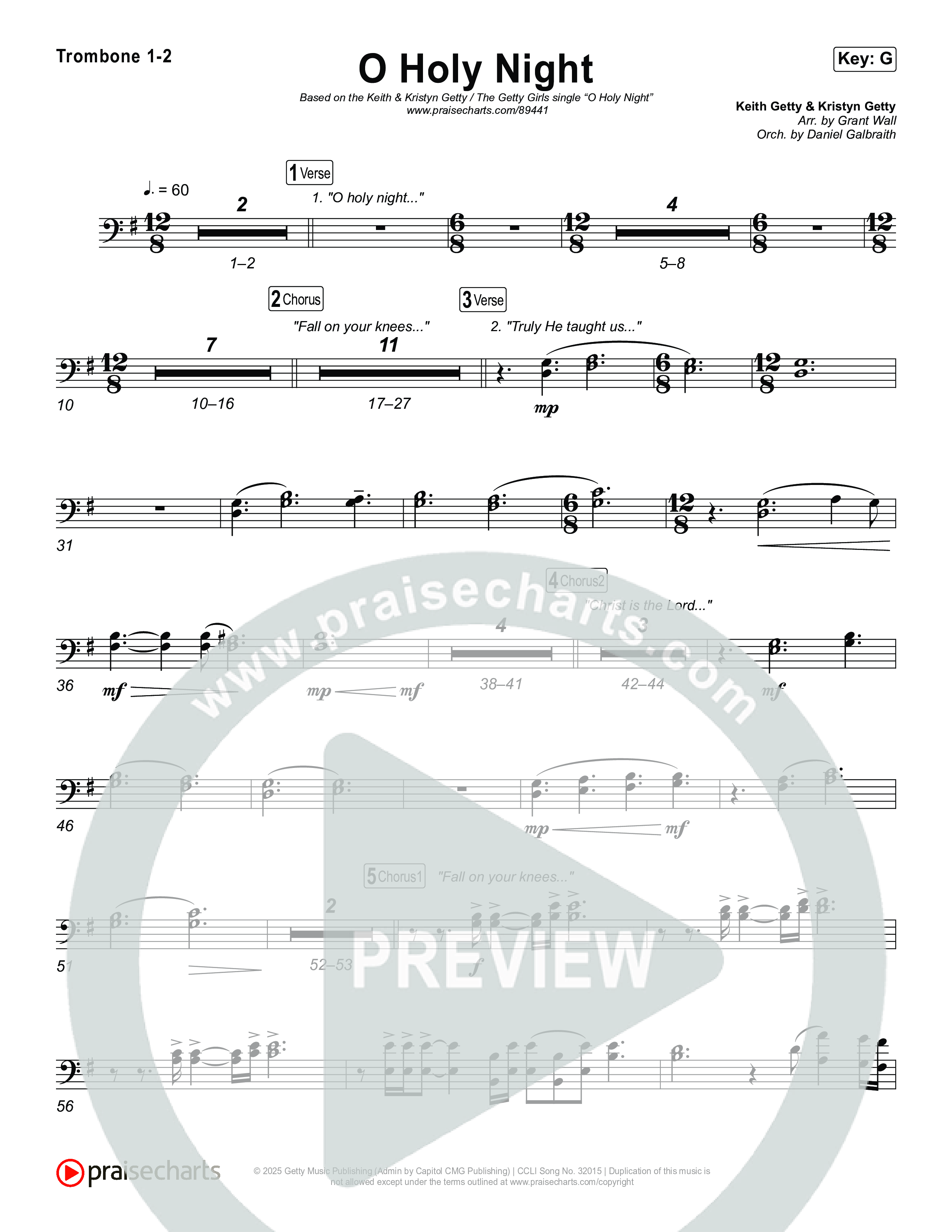 O Holy Night Trombone 1/2 (Keith & Kristyn Getty / The Getty Girls)