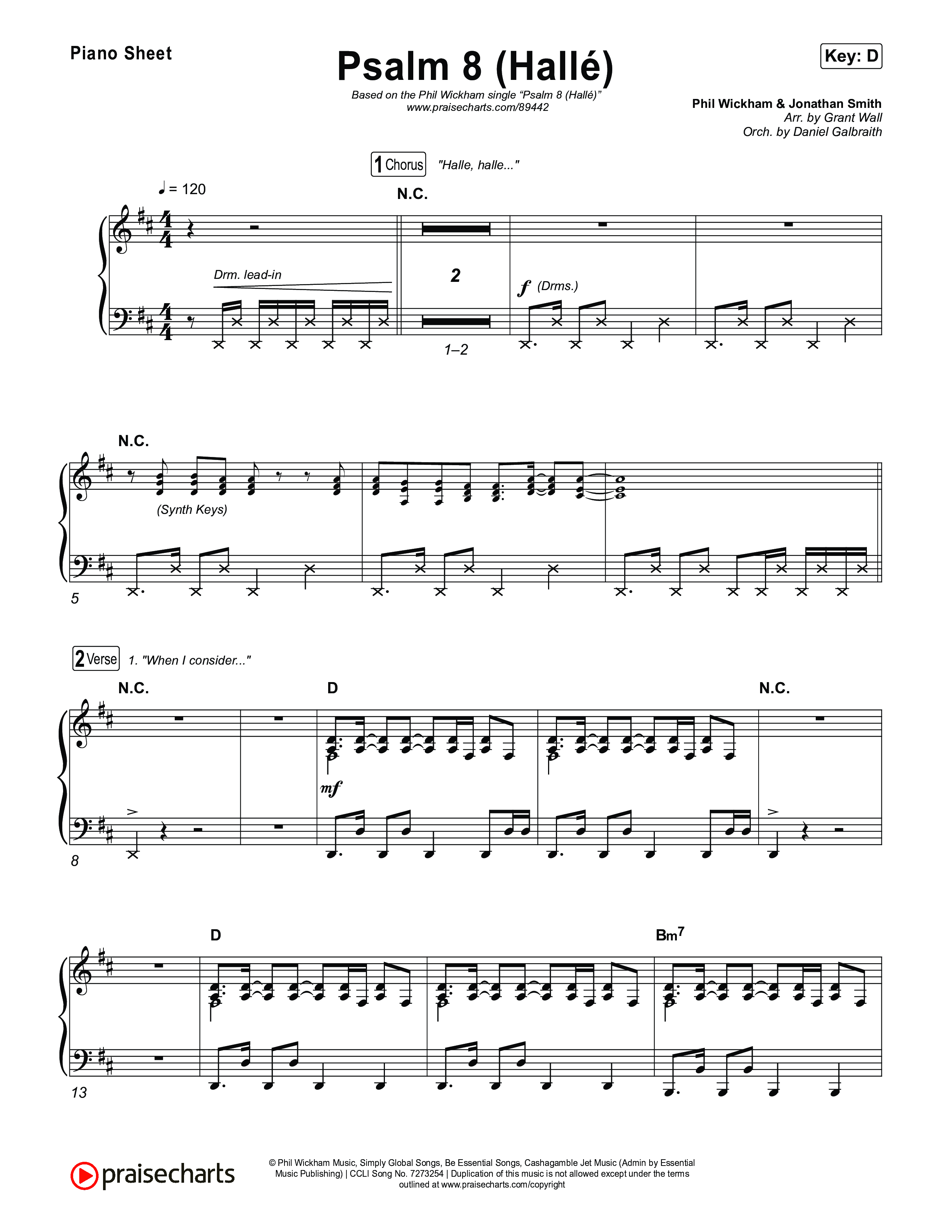 Psalm 8 (Hallé) Piano Sheet (Phil Wickham)