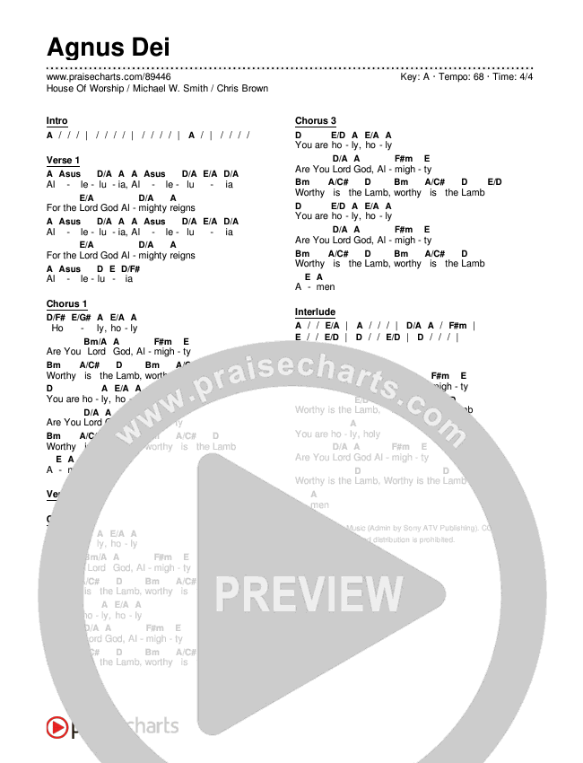 Agnus Dei Chords & Lyrics (House Of Worship / Michael W. Smith / Chris Brown)