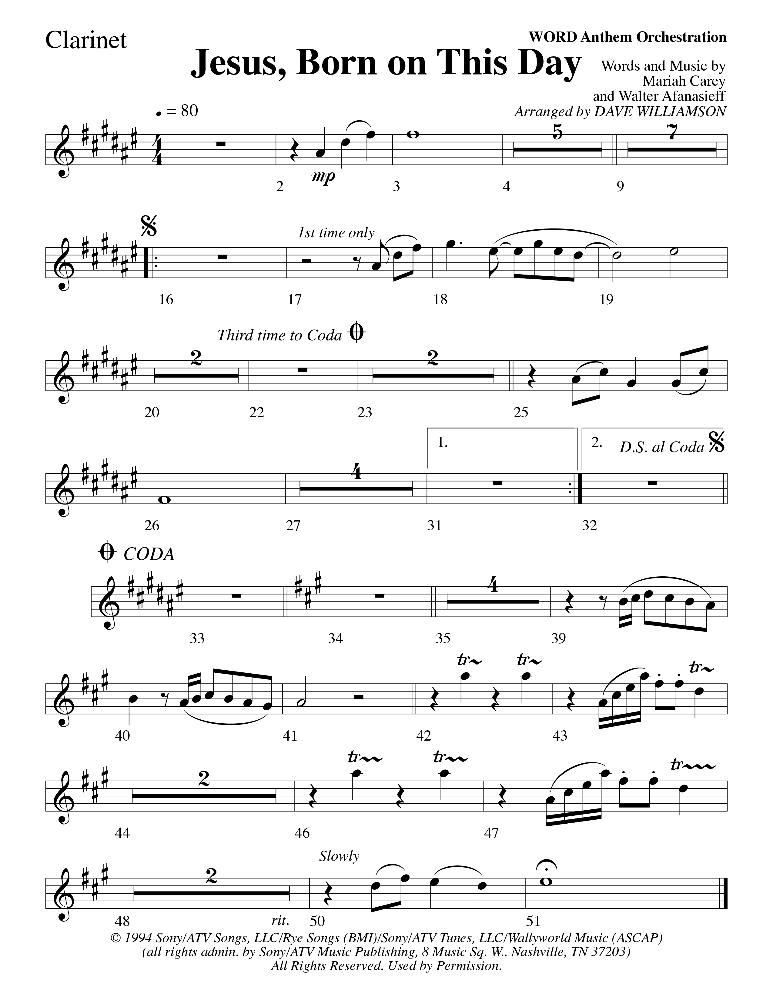 Jesus Born On This Day Clarinet (Word Music Choral / Arr. Dave Williamson)