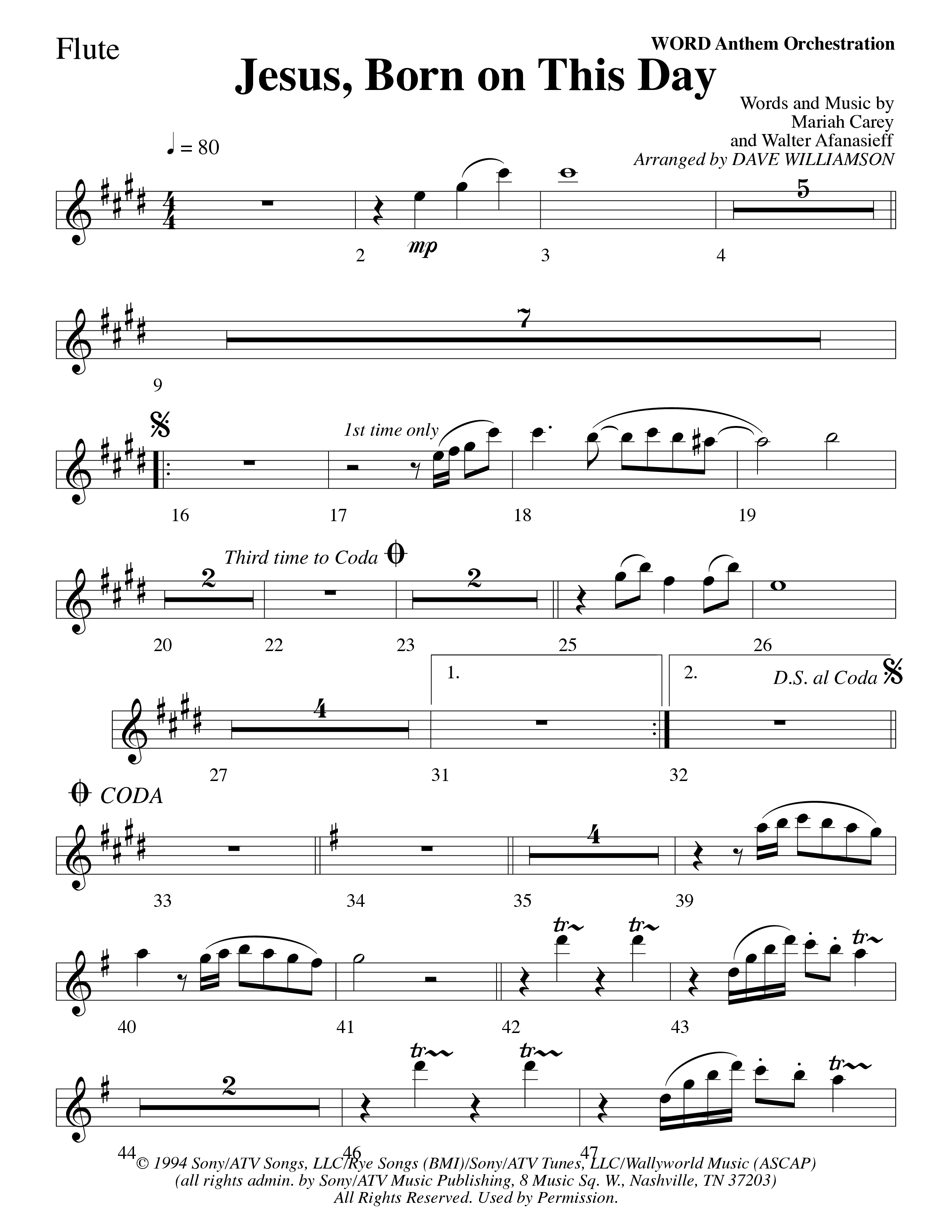Jesus Born On This Day Flute (Word Music Choral / Arr. Dave Williamson)