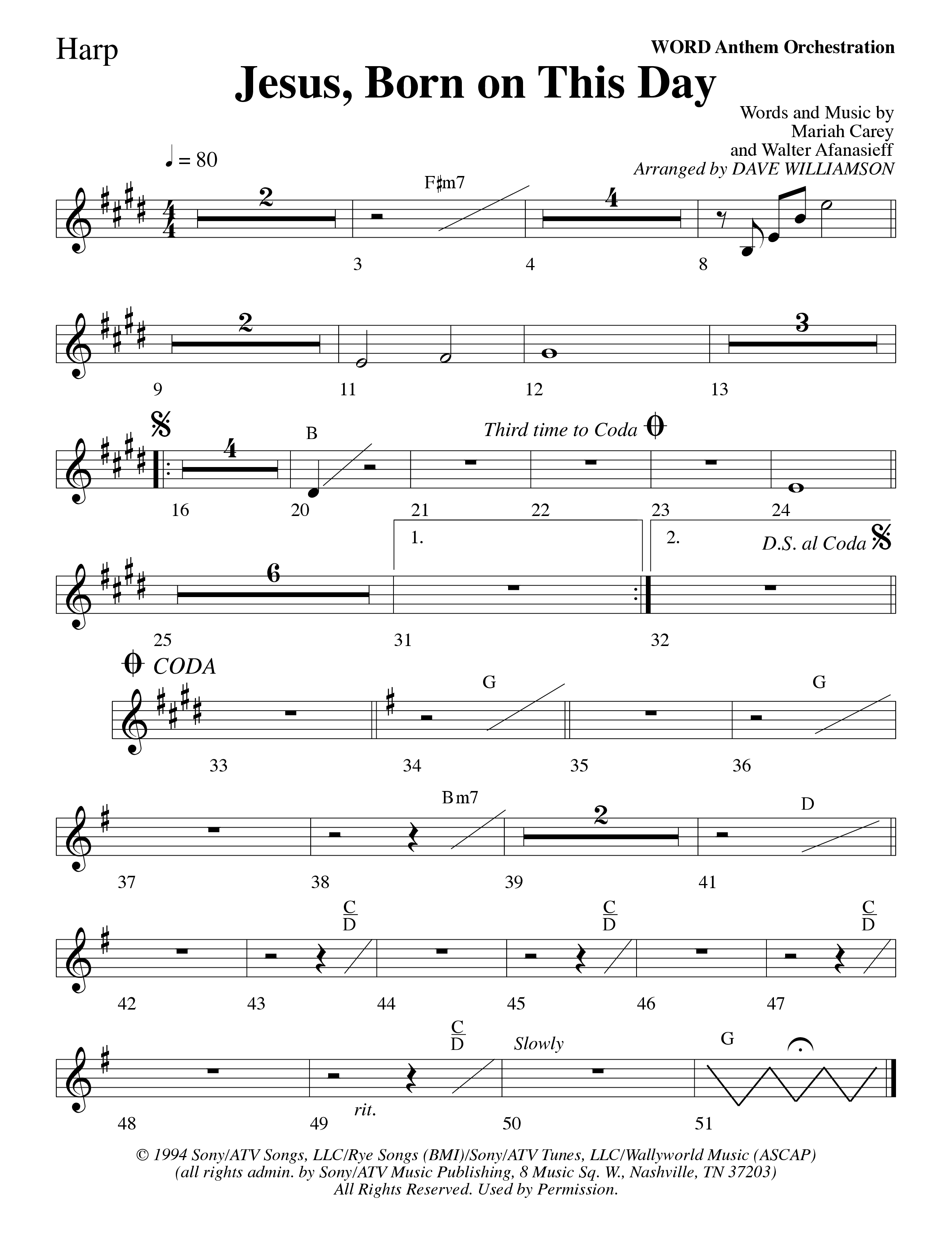 Jesus Born On This Day Harp (Word Music Choral / Arr. Dave Williamson)