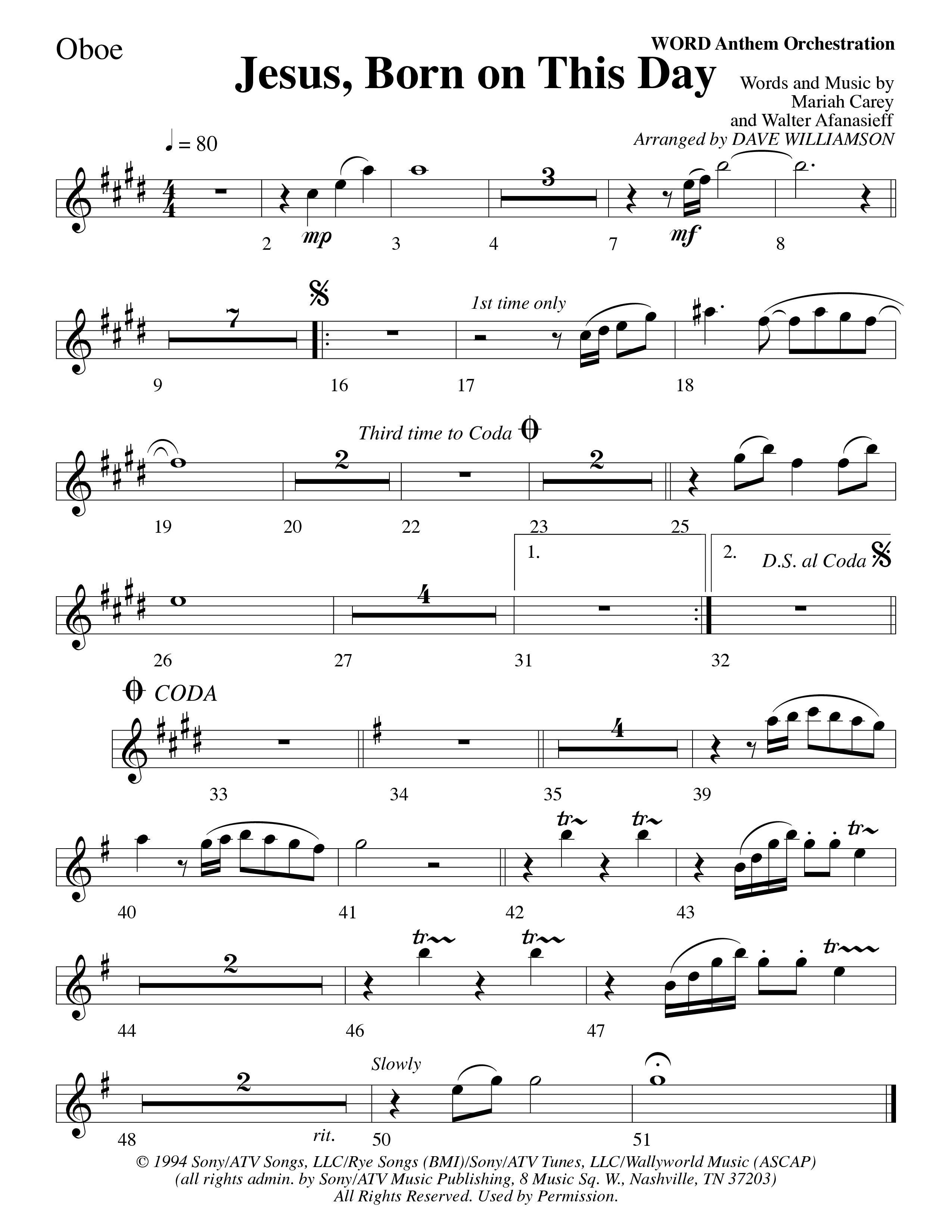 Jesus Born On This Day Oboe (Word Music Choral / Arr. Dave Williamson)
