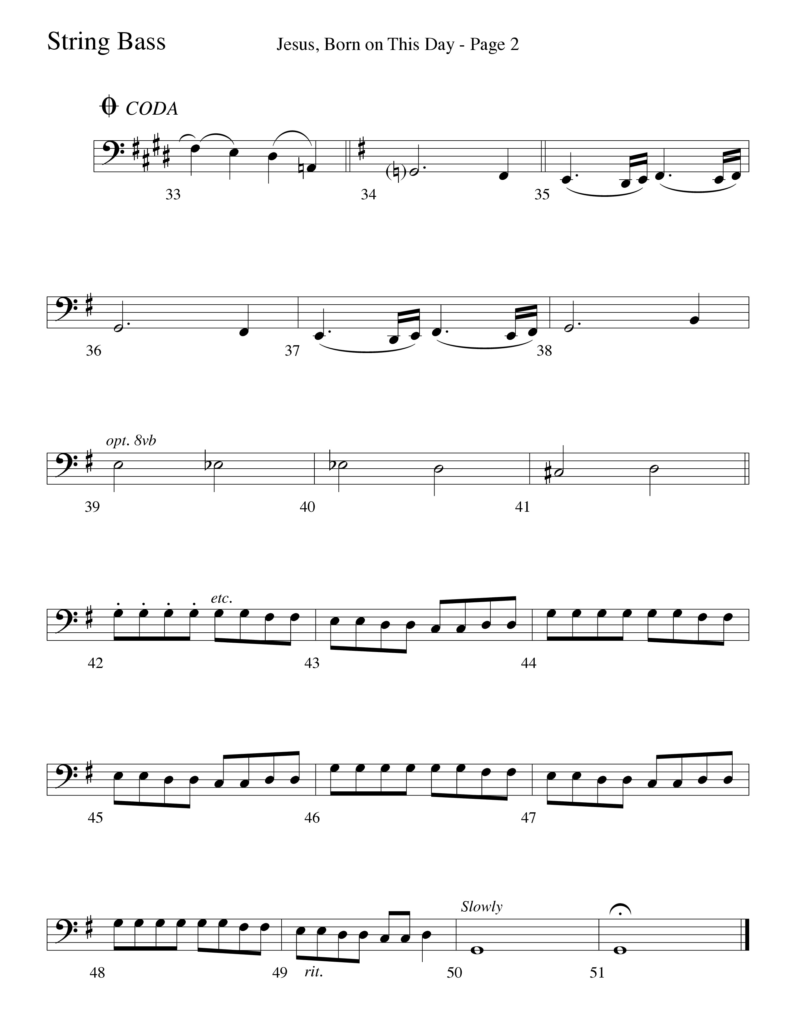 Jesus Born On This Day String Bass (Word Music Choral / Arr. Dave Williamson)