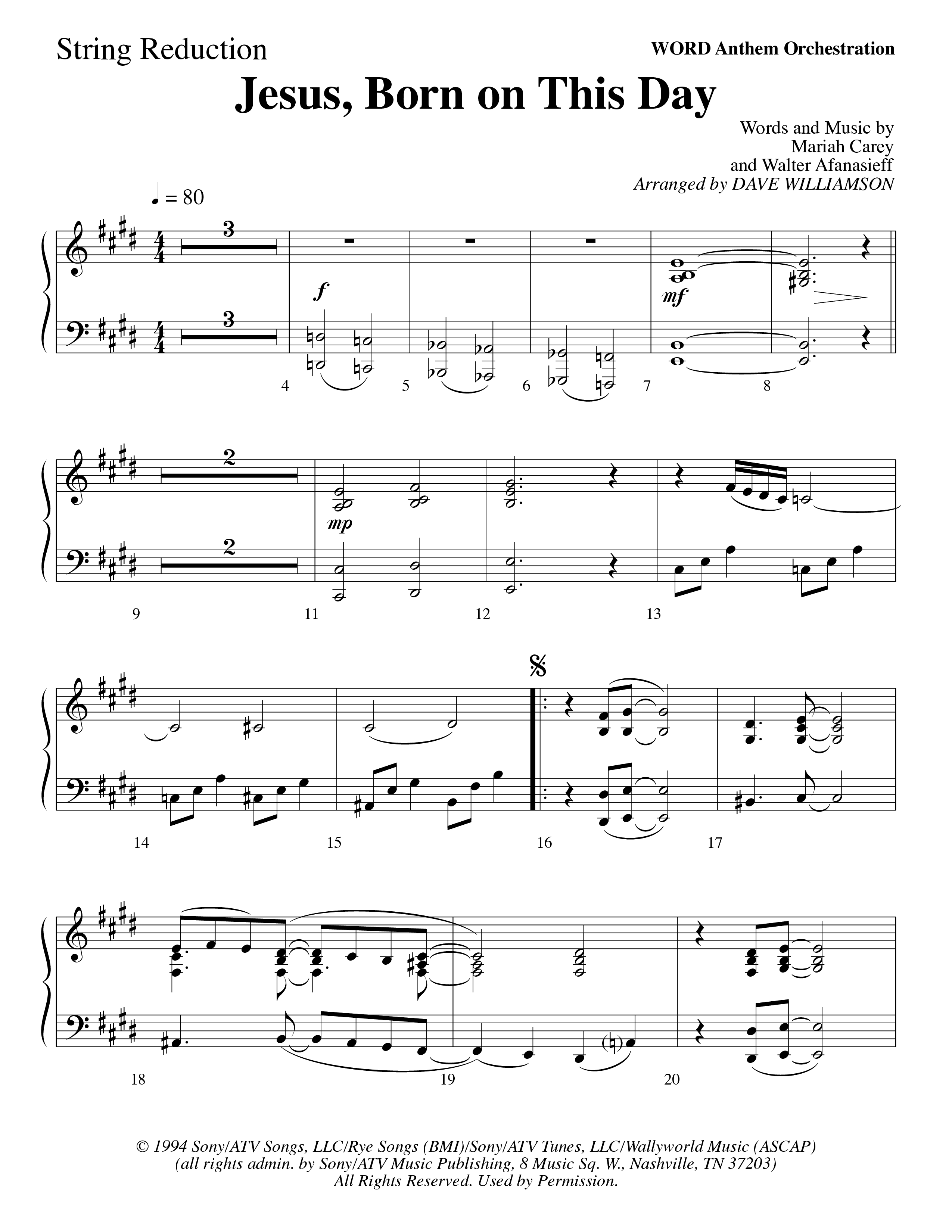 Jesus Born On This Day String Reduction (Word Music Choral / Arr. Dave Williamson)