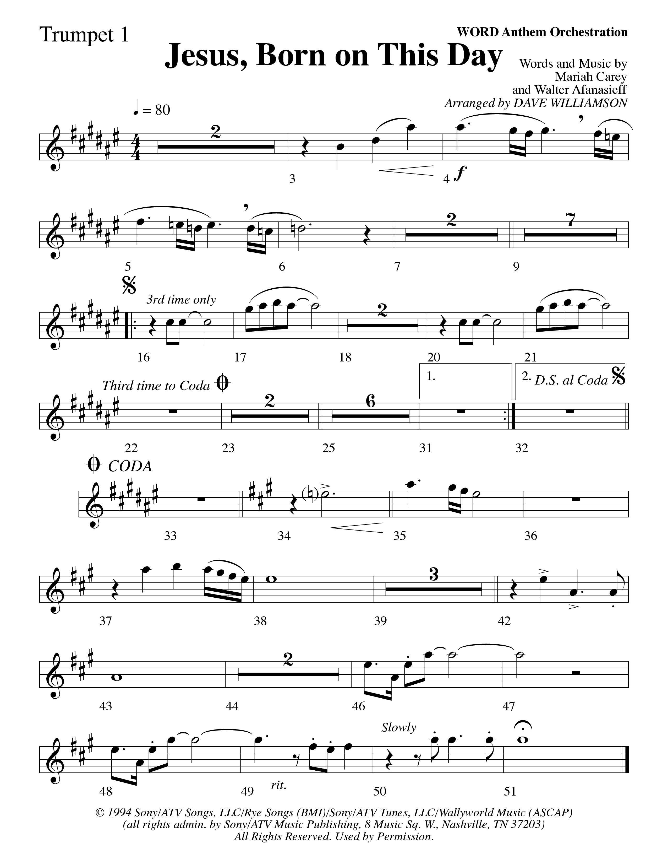 Jesus Born On This Day Trumpet 1 (Word Music Choral / Arr. Dave Williamson)