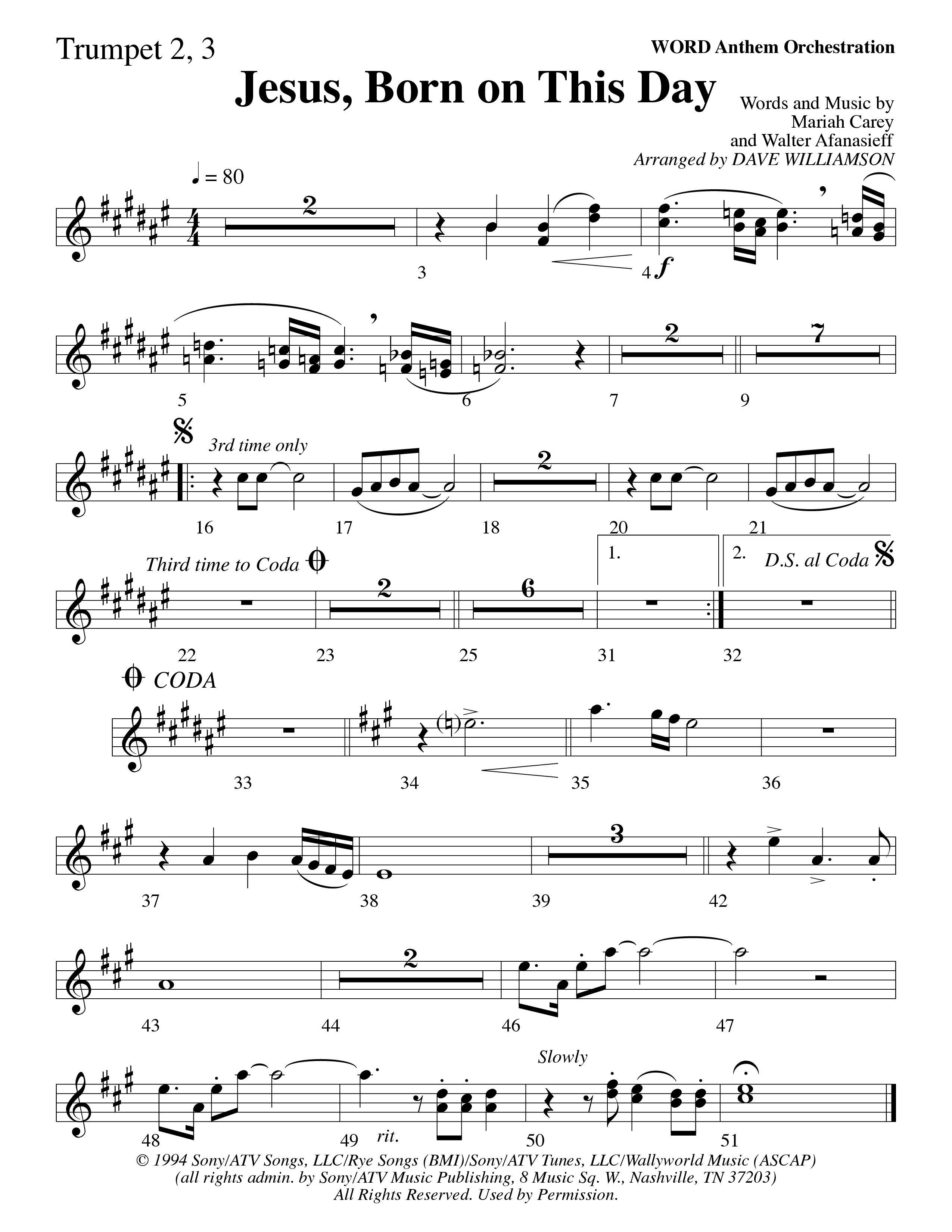Jesus Born On This Day Trumpet 2/3 (Word Music Choral / Arr. Dave Williamson)