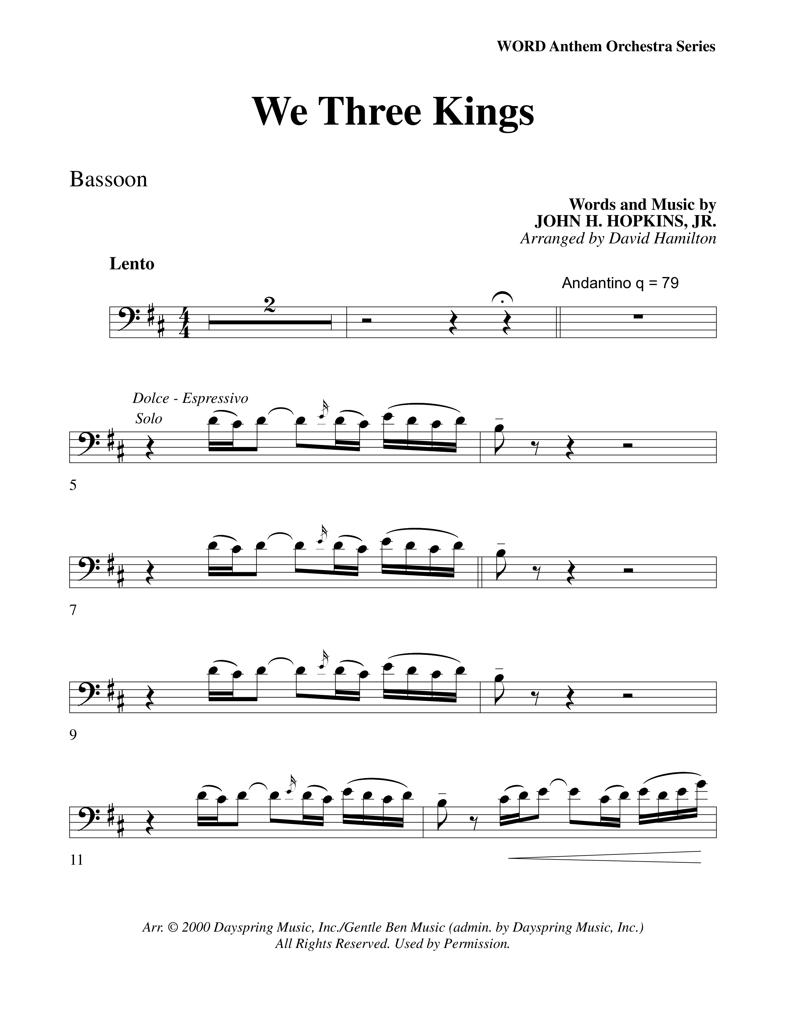 We Three Kings Bassoon (Word Music Choral / Arr. David Hamilton)