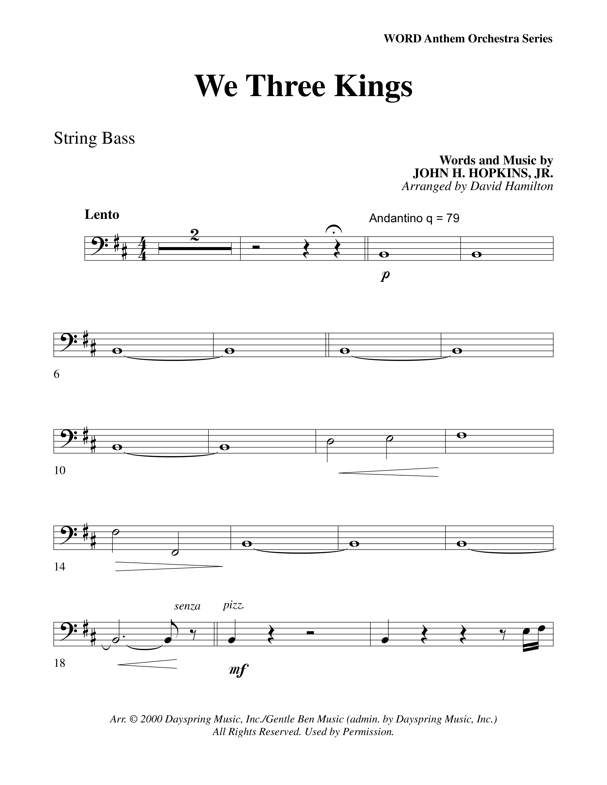 We Three Kings String Bass (Word Music Choral / Arr. David Hamilton)