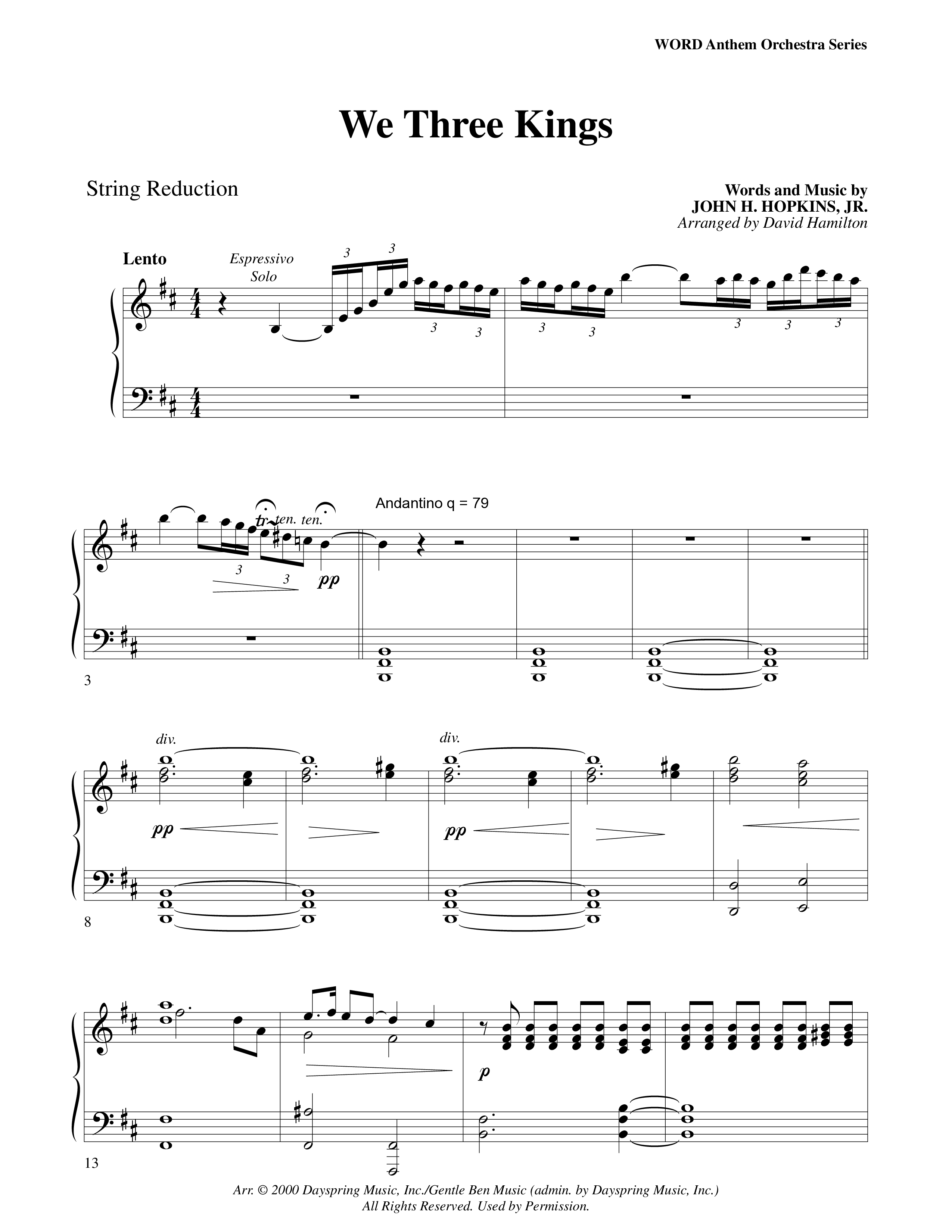 We Three Kings String Reduction (Word Music Choral / Arr. David Hamilton)