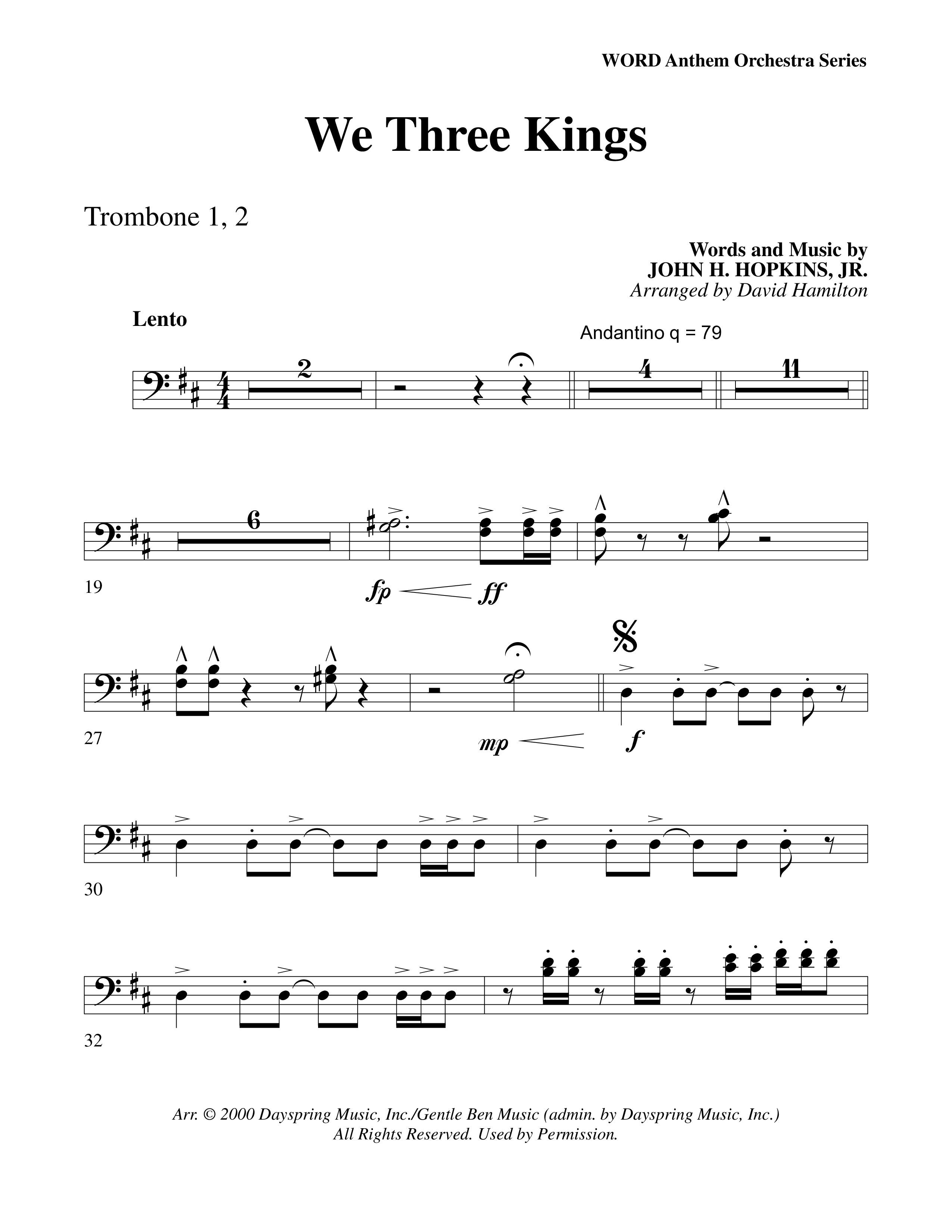We Three Kings Trombone 1/2 (Word Music Choral / Arr. David Hamilton)