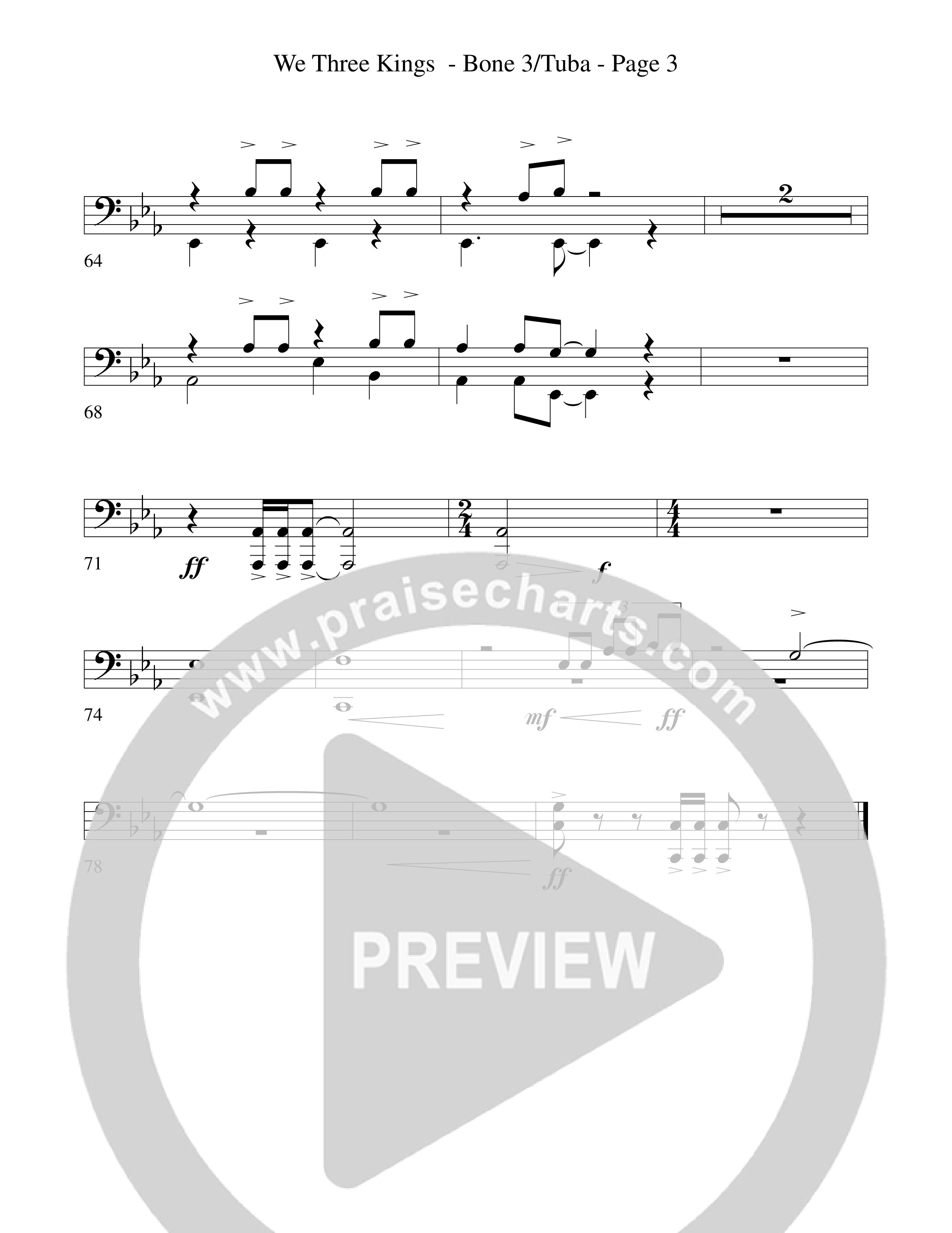 We Three Kings Trombone 3/Tuba (Word Music Choral / Arr. David Hamilton)