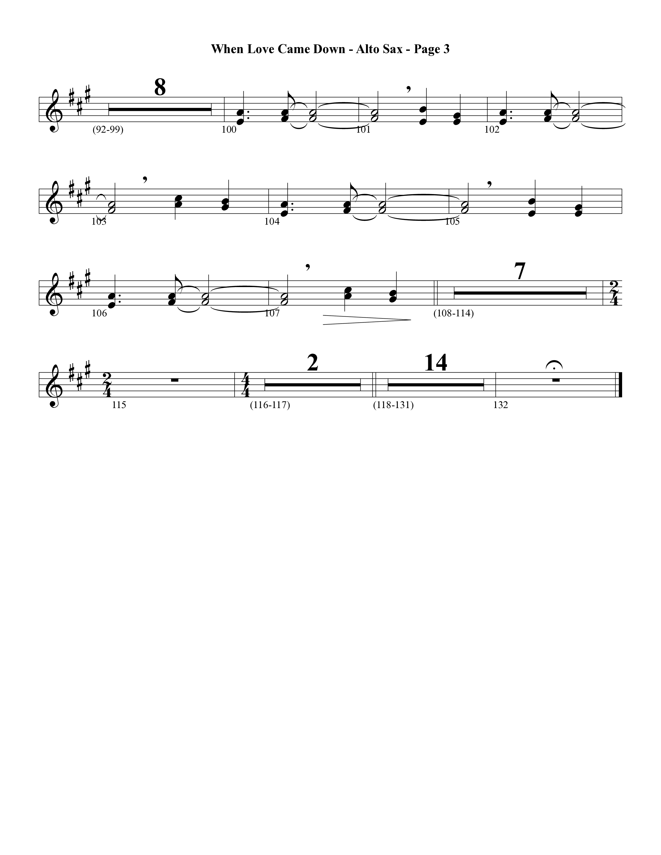 When Love Came Down (Choral Anthem SATB) Alto Sax (Word Music Choral / Arr. Lari Goss)