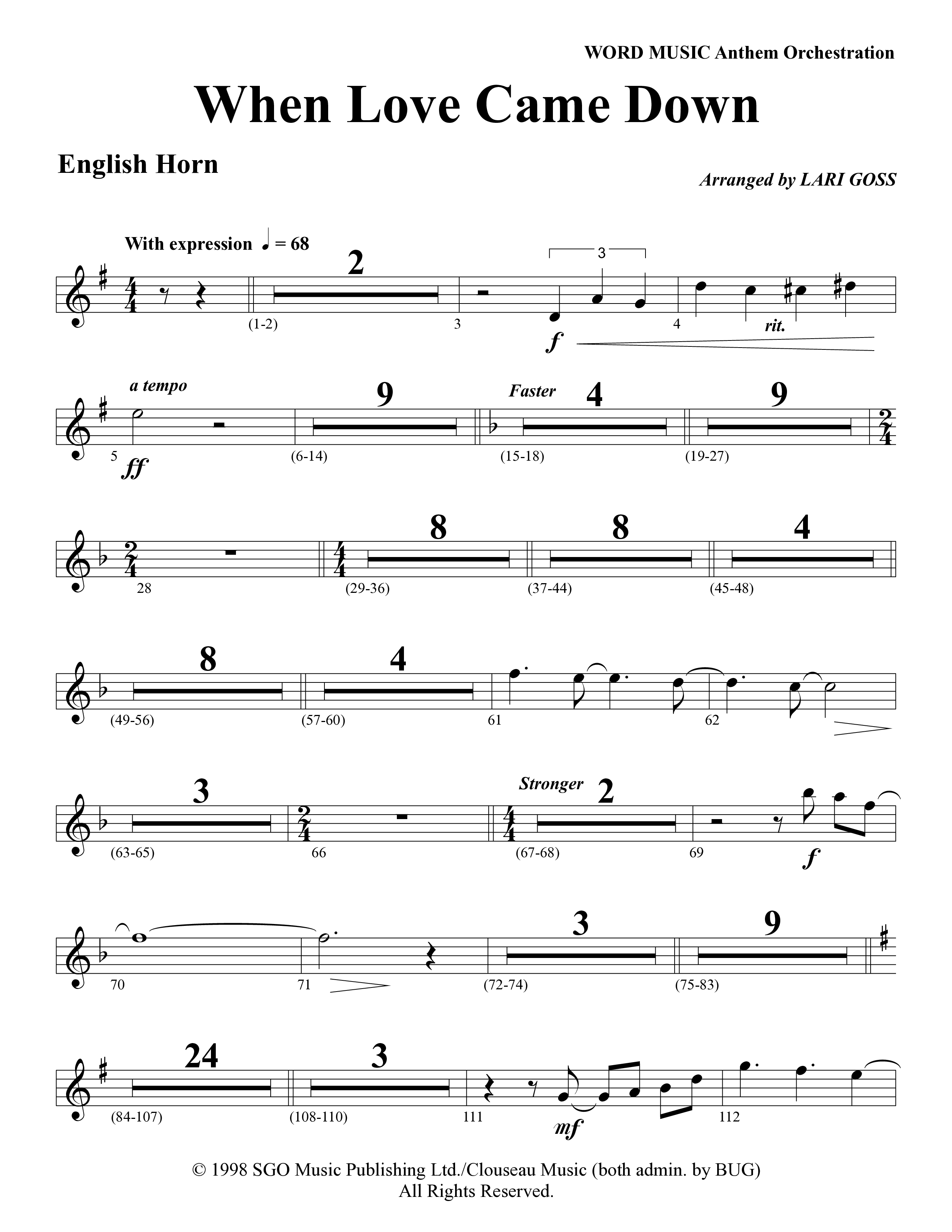 When Love Came Down (Choral Anthem SATB) English Horn (Word Music Choral / Arr. Lari Goss)