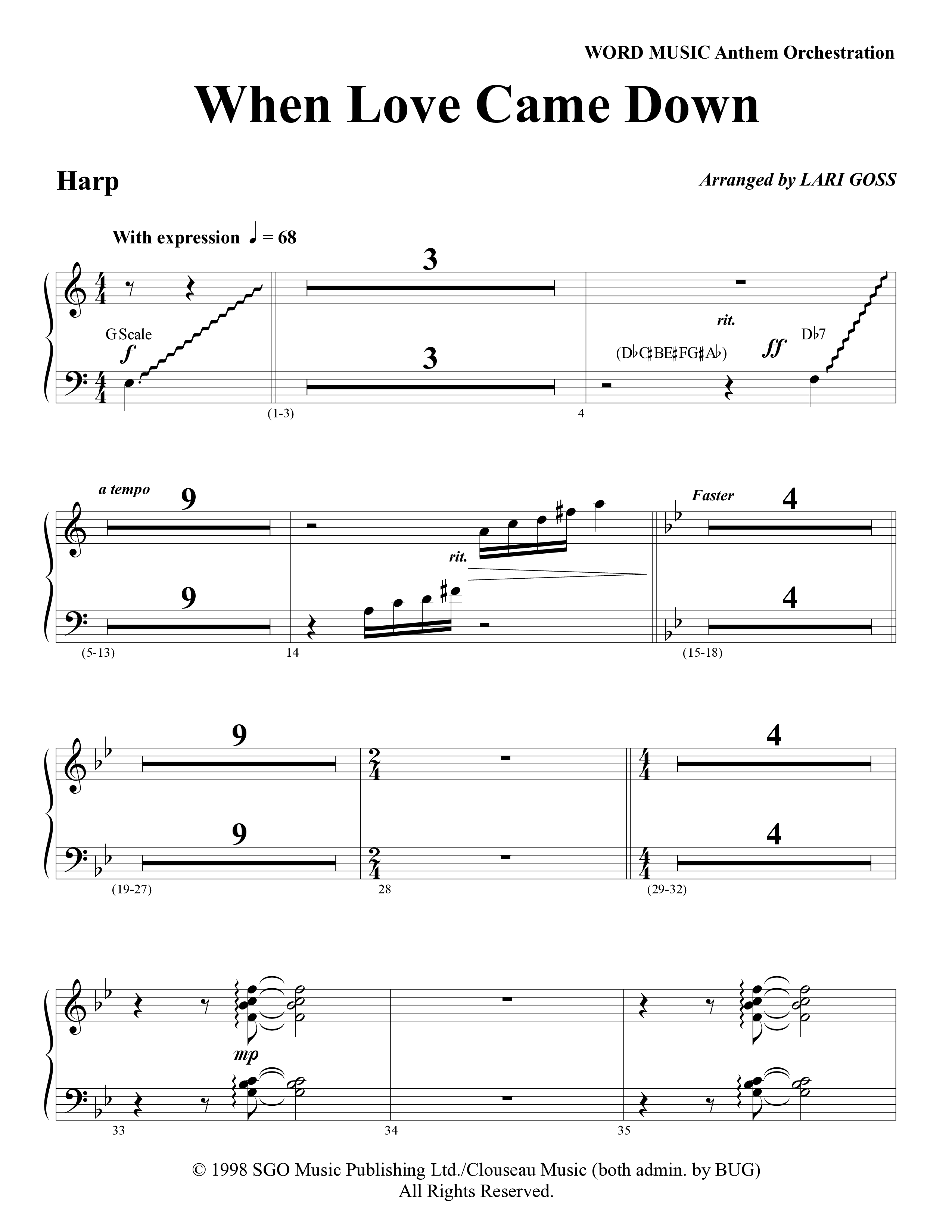 When Love Came Down (Choral Anthem SATB) Harp (Word Music Choral / Arr. Lari Goss)