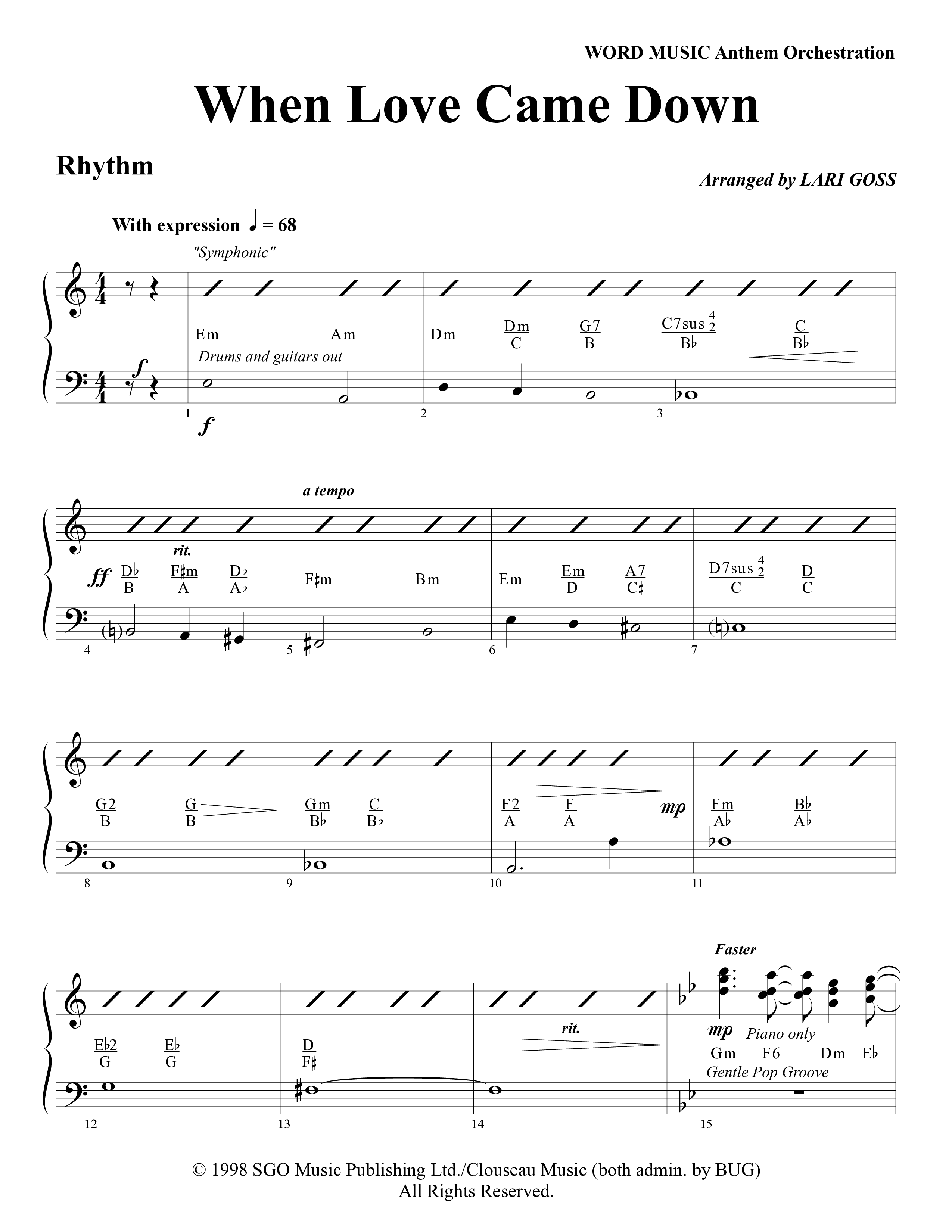 When Love Came Down (Choral Anthem SATB) Rhythm Chart (Word Music Choral / Arr. Lari Goss)