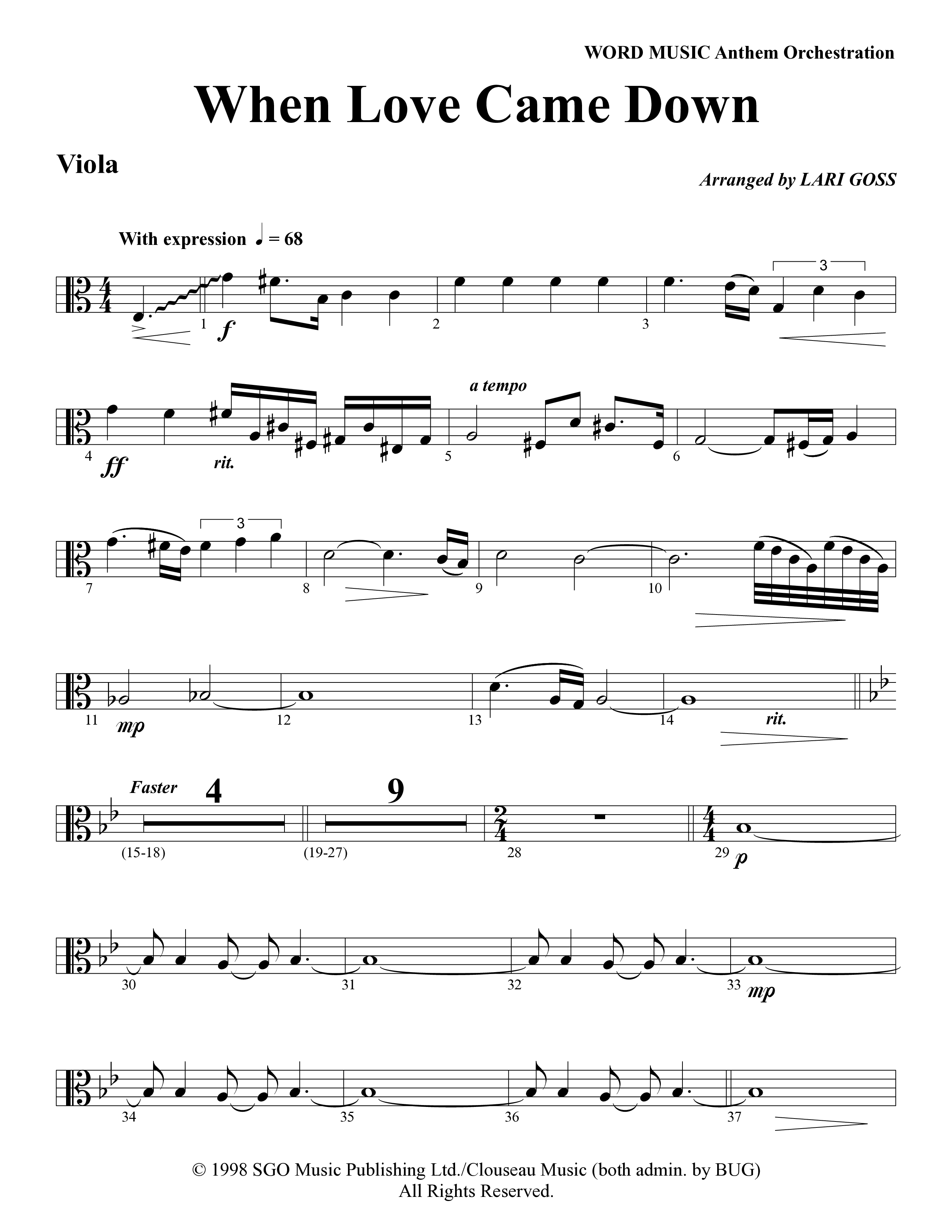 When Love Came Down (Choral Anthem SATB) Viola (Word Music Choral / Arr. Lari Goss)