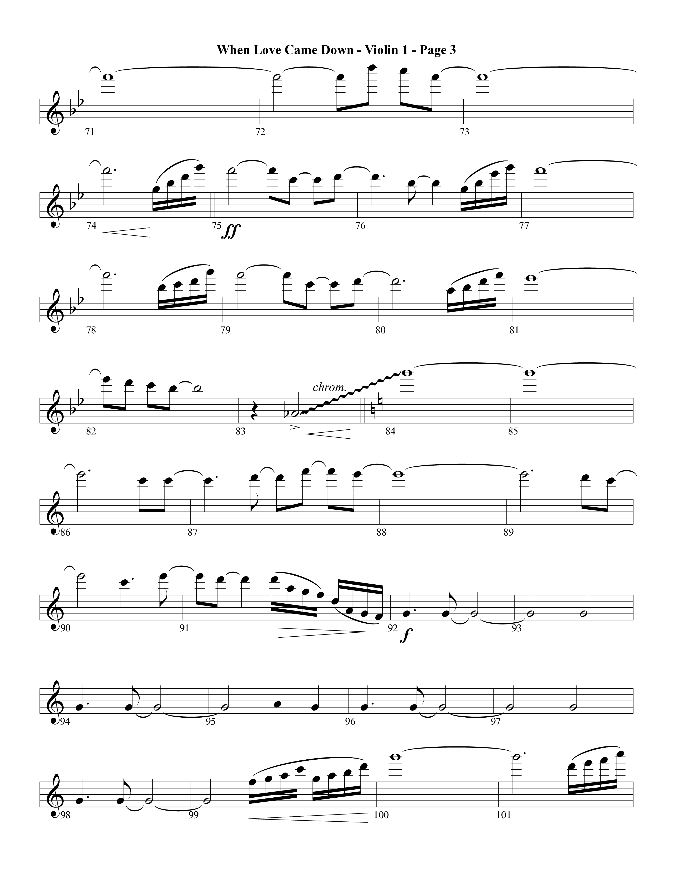 When Love Came Down (Choral Anthem SATB) Violin 1 (Word Music Choral / Arr. Lari Goss)