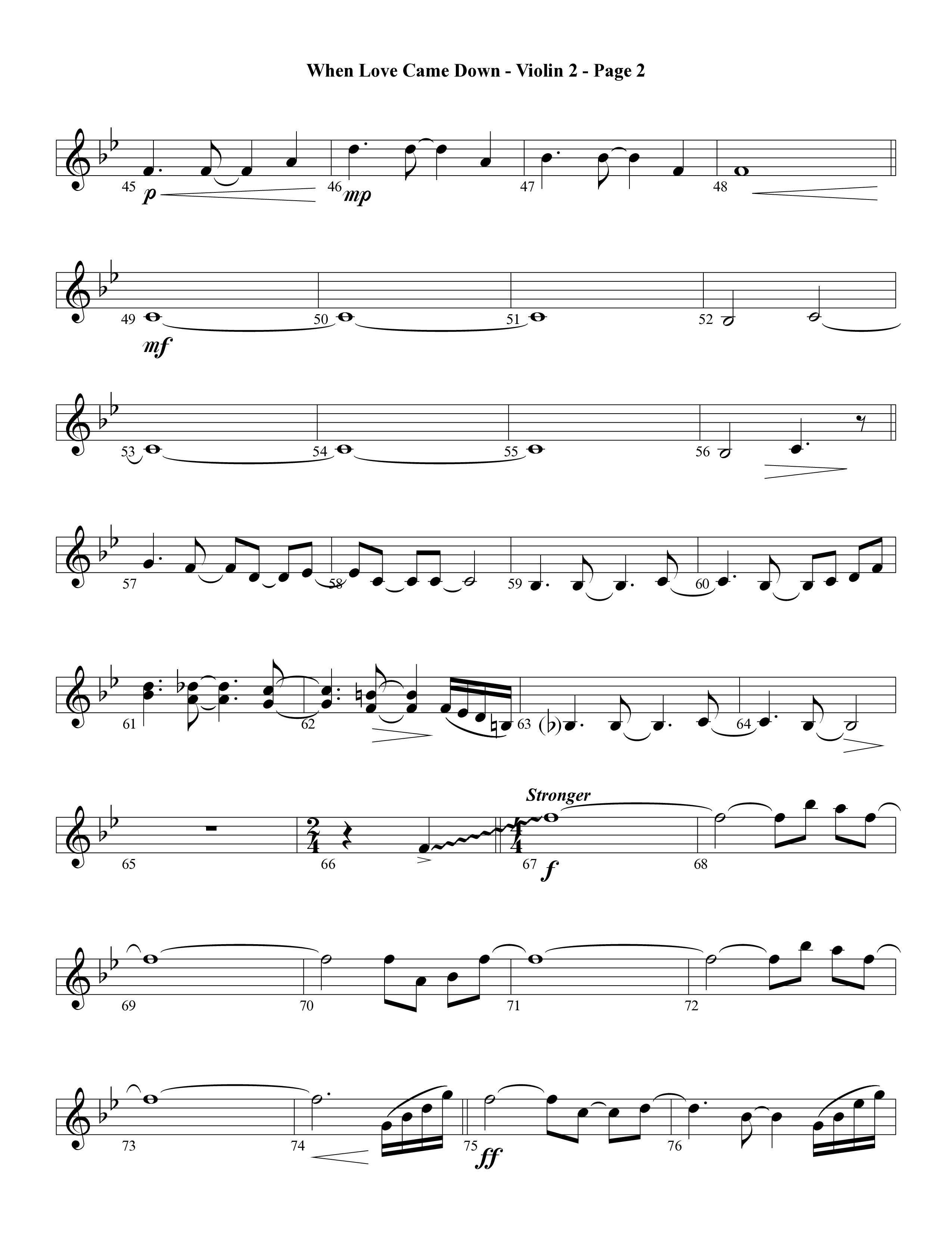 When Love Came Down (Choral Anthem SATB) Violin 2 (Word Music Choral / Arr. Lari Goss)