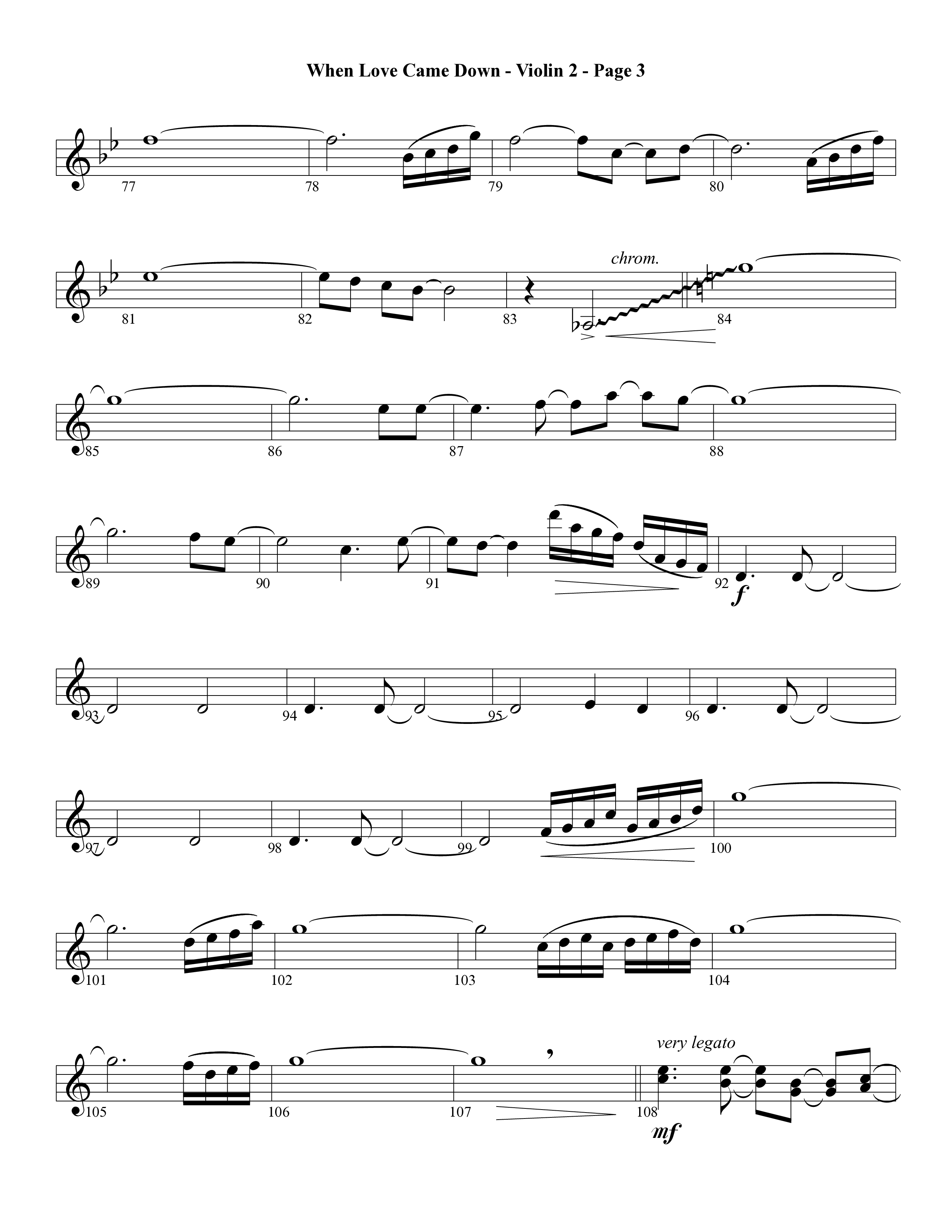 When Love Came Down (Choral Anthem SATB) Violin 2 (Word Music Choral / Arr. Lari Goss)