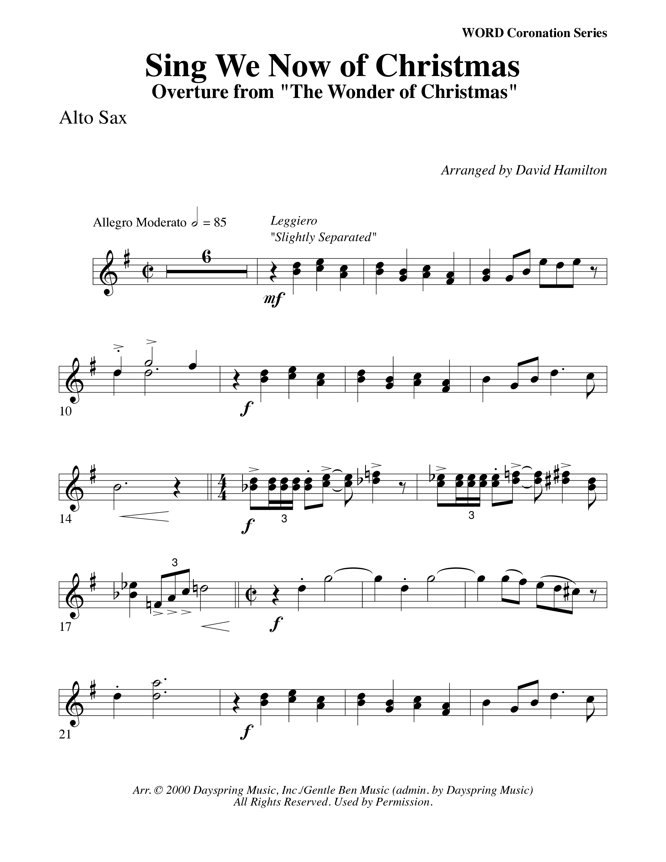 Sing We Now Of Christmas (Instrumental) Alto Sax (Word Music Choral / Arr. David Hamilton)