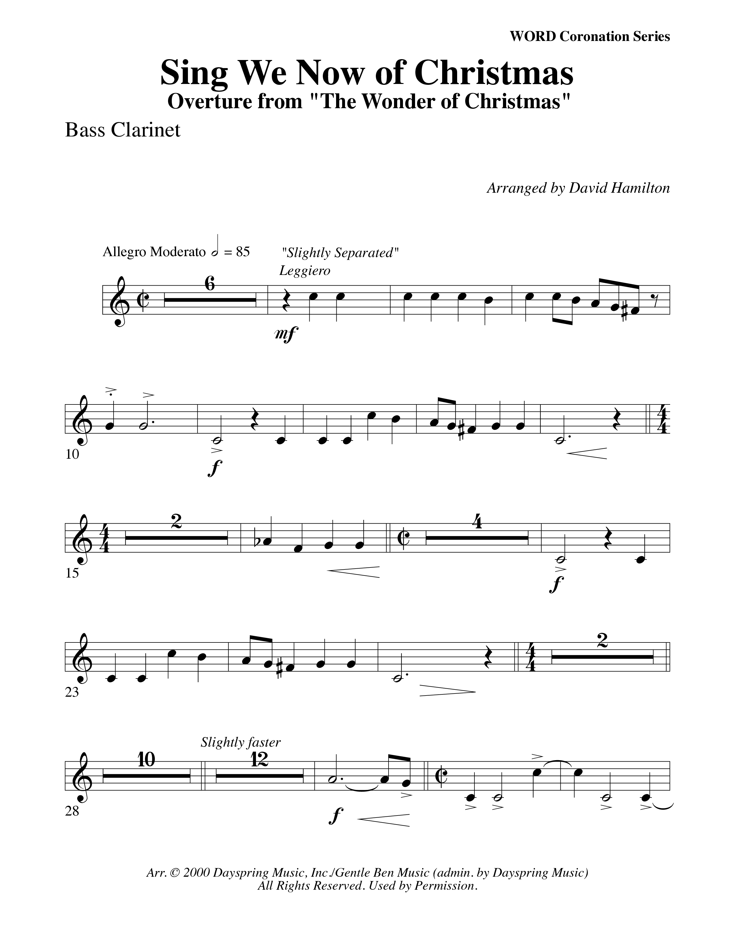 Sing We Now Of Christmas (Instrumental) Bass Clarinet (Word Music Choral / Arr. David Hamilton)