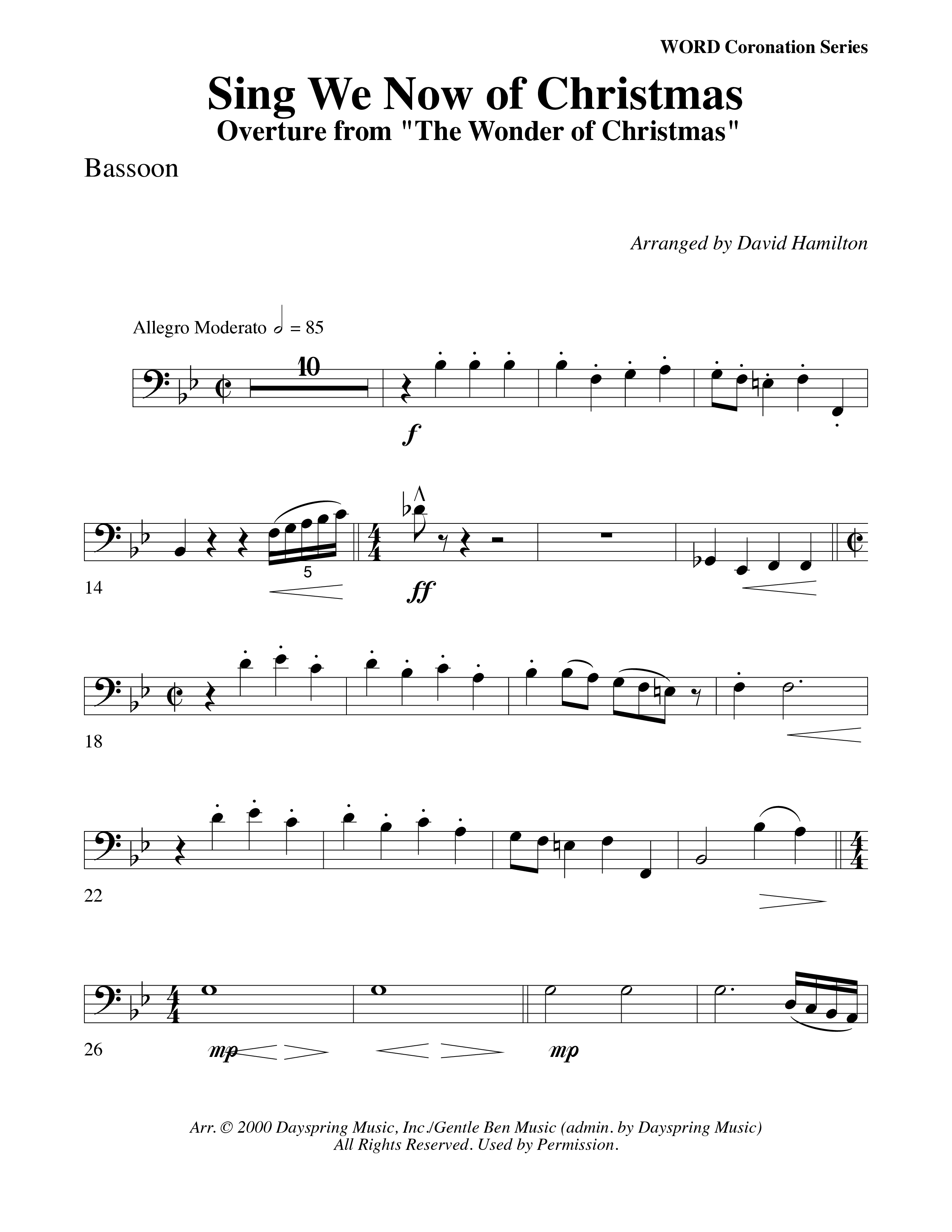 Sing We Now Of Christmas (Instrumental) Bassoon (Word Music Choral / Arr. David Hamilton)