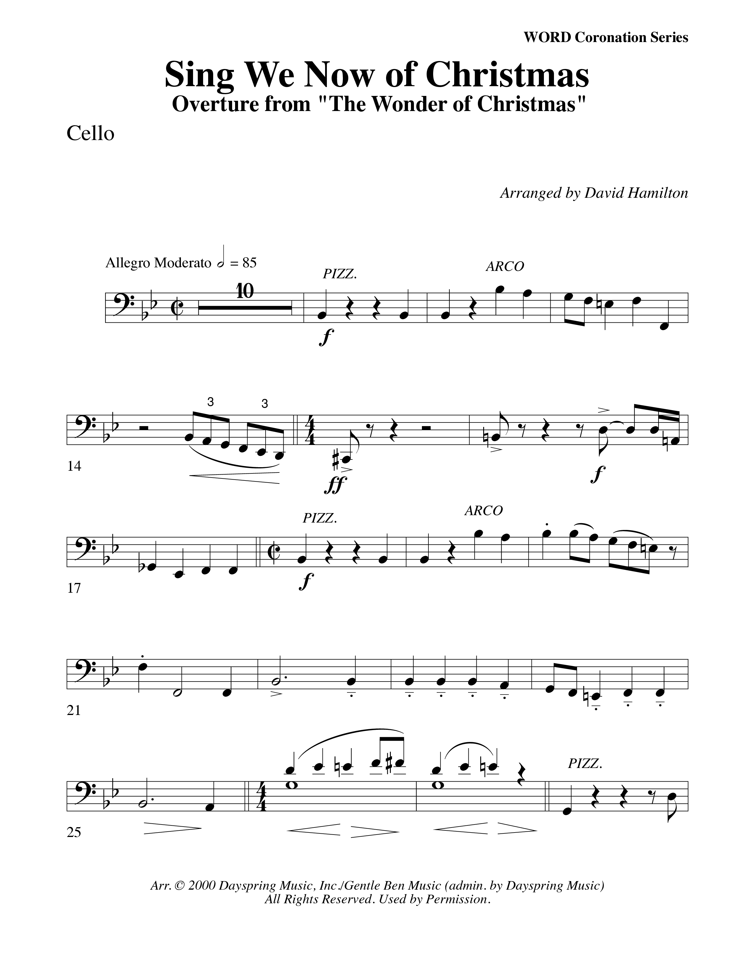 Sing We Now Of Christmas (Instrumental) Cello (Word Music Choral / Arr. David Hamilton)