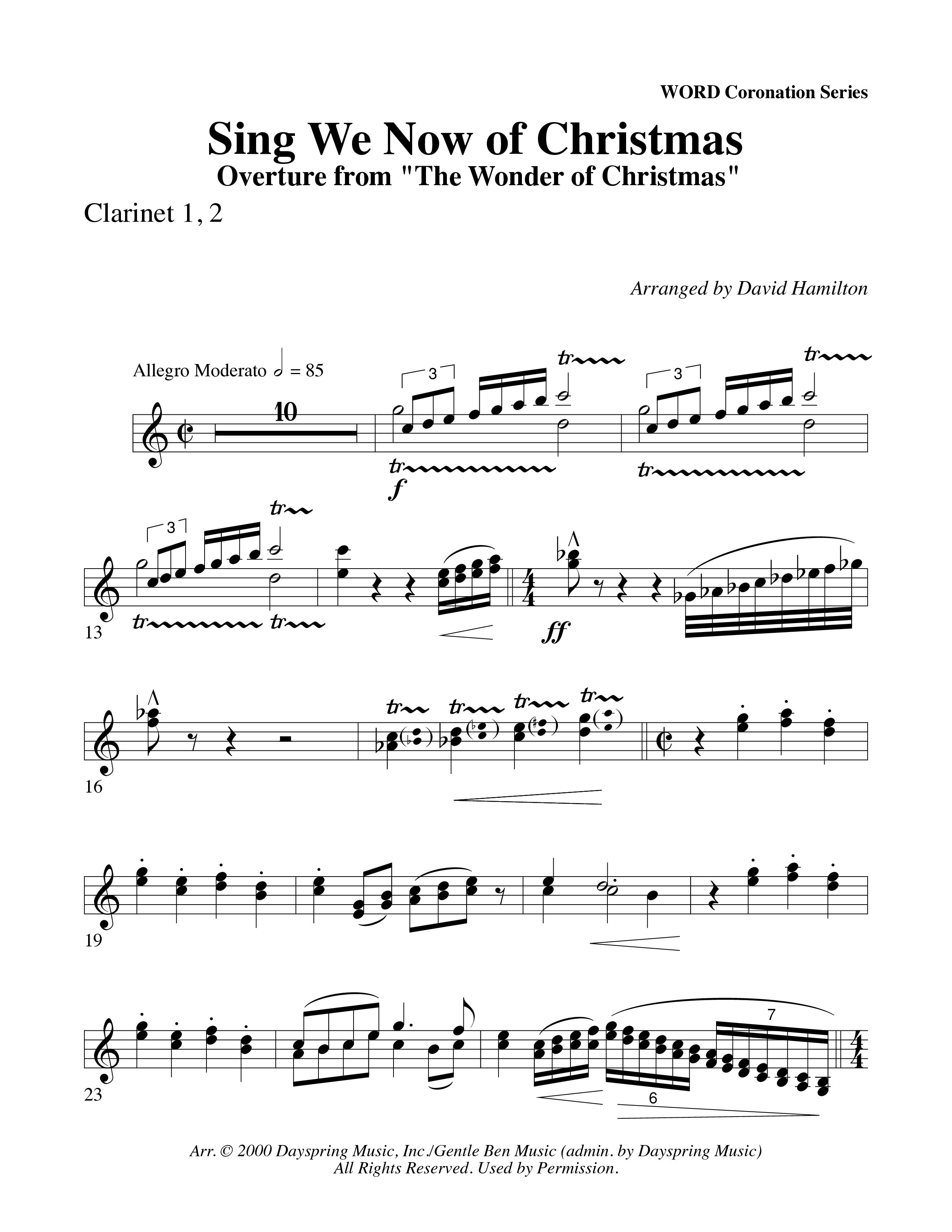 Sing We Now Of Christmas (Instrumental) Clarinet 1/2 (Word Music Choral / Arr. David Hamilton)