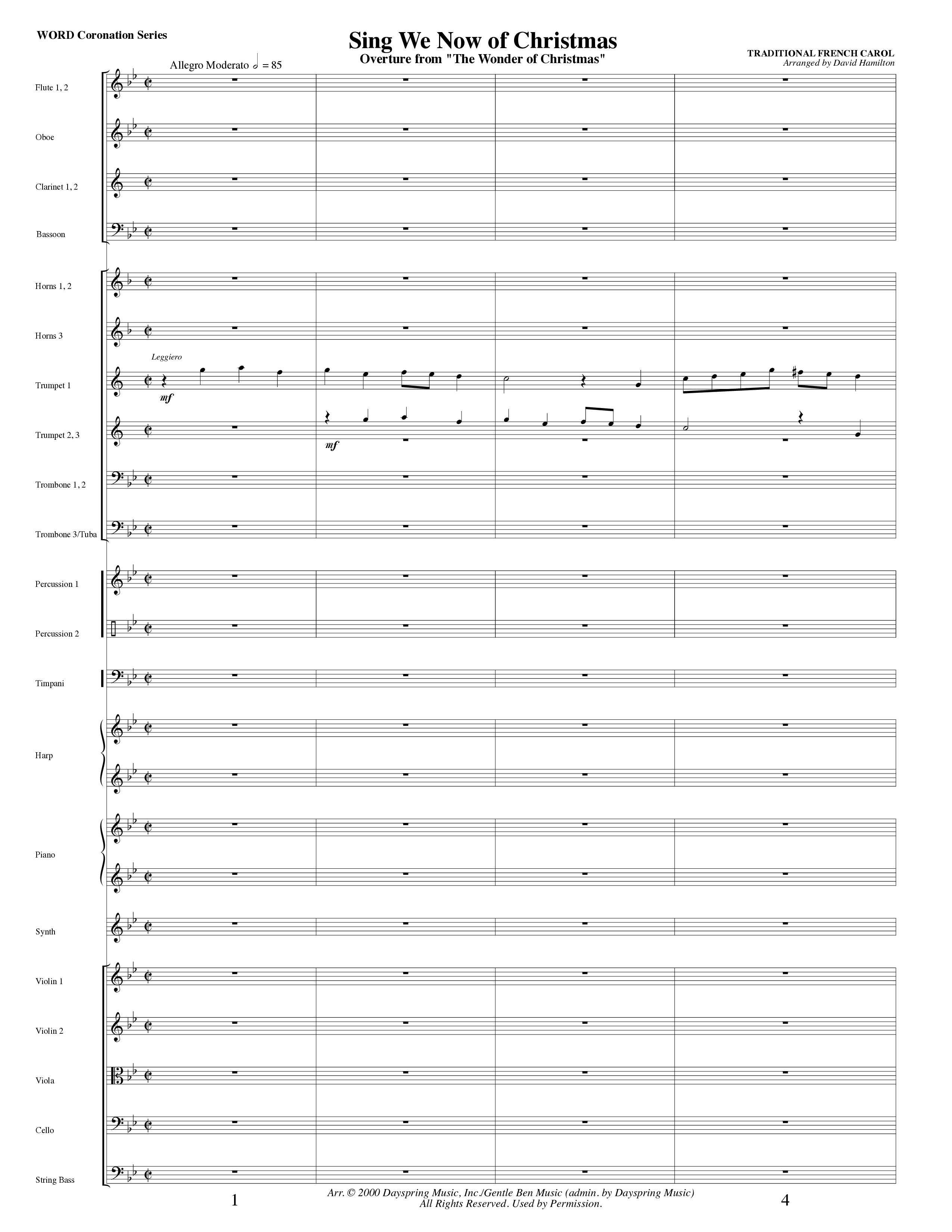 Sing We Now Of Christmas (Instrumental) Orchestration (Word Music Choral / Arr. David Hamilton)