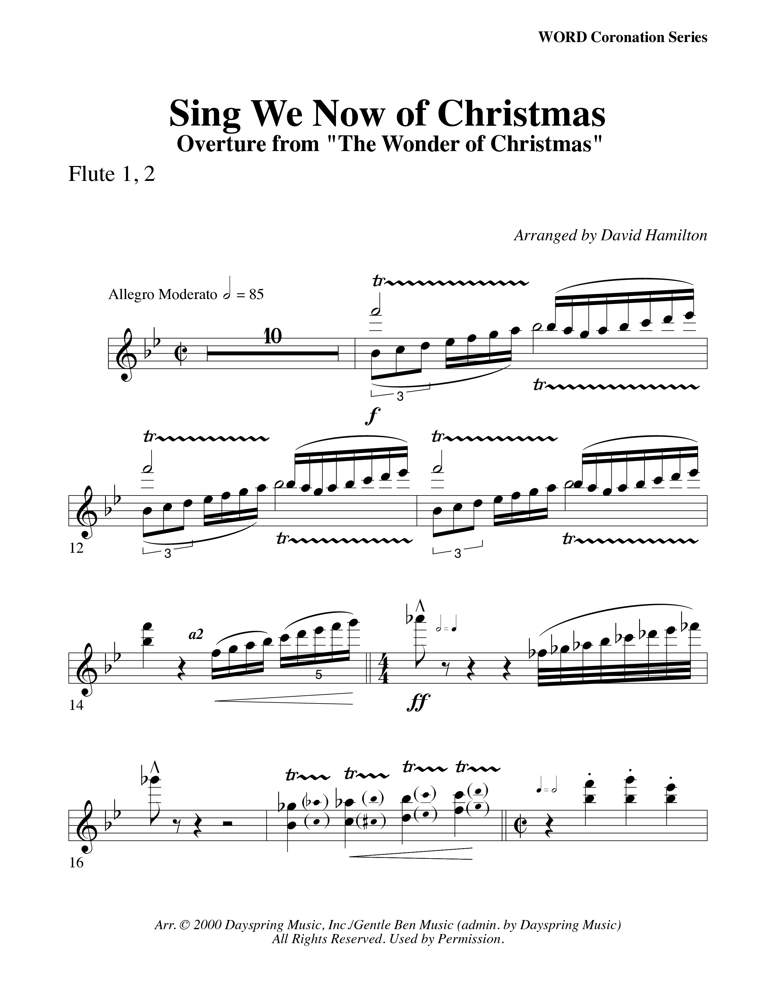 Sing We Now Of Christmas (Instrumental) Flute 1/2 (Word Music Choral / Arr. David Hamilton)