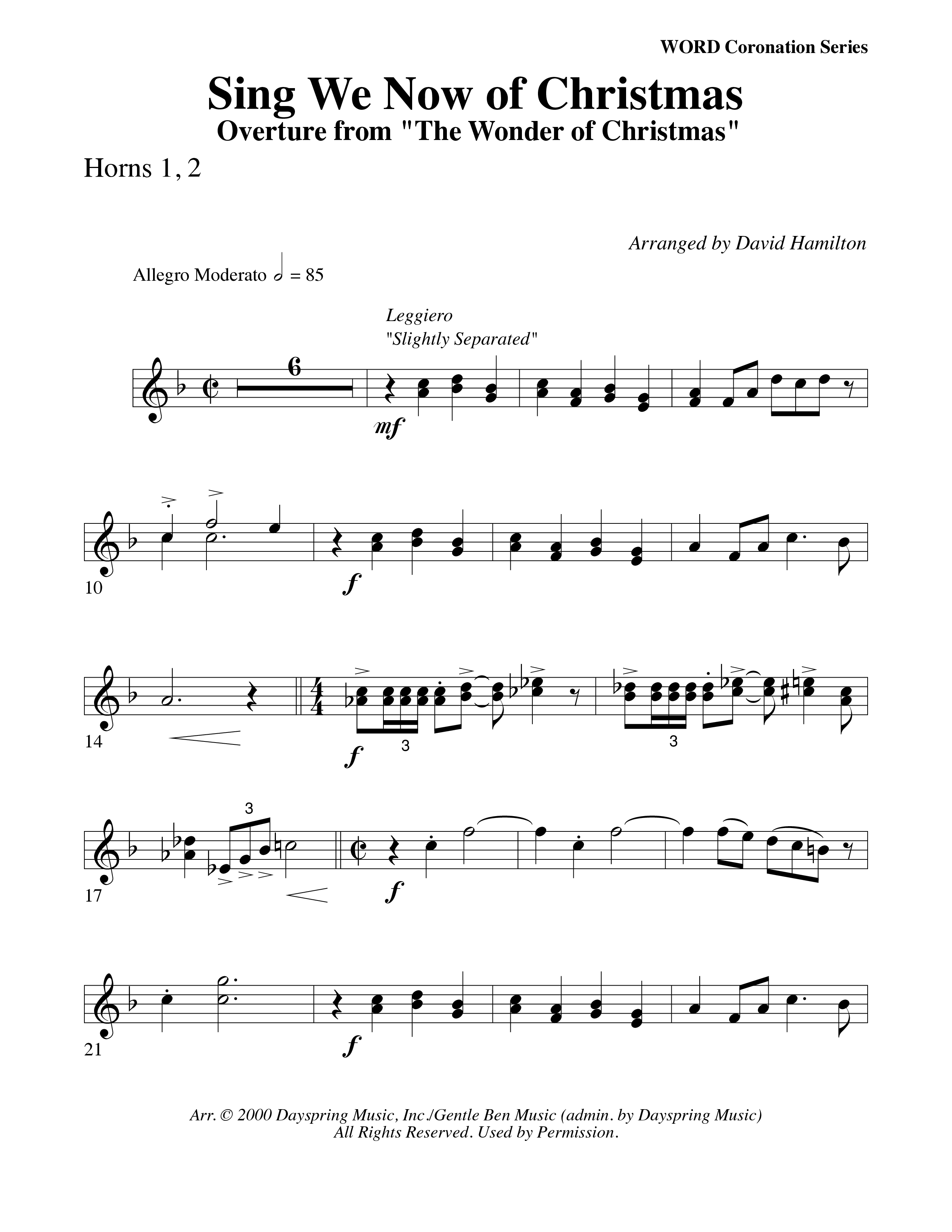 Sing We Now Of Christmas (Instrumental) French Horn 1/2 (Word Music Choral / Arr. David Hamilton)