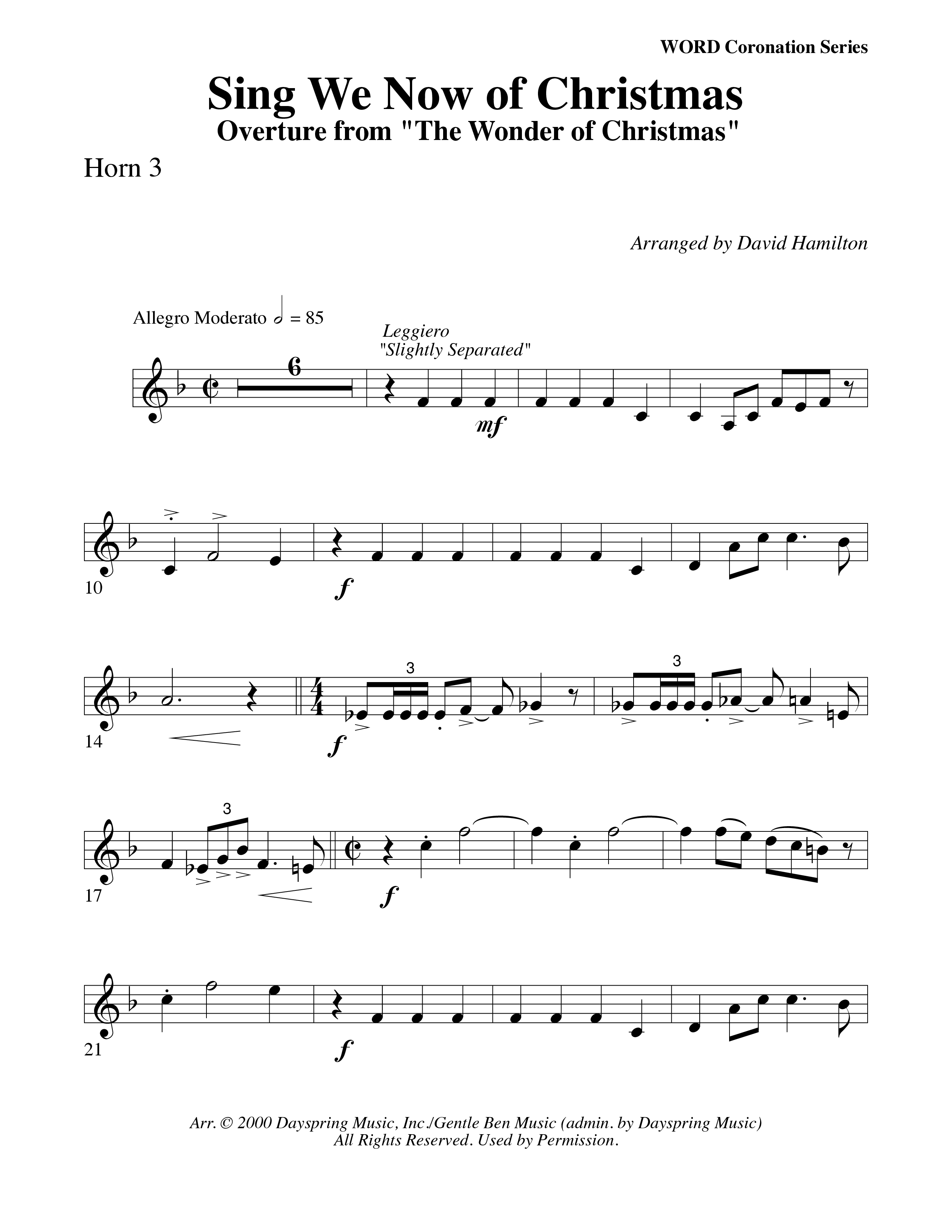 Sing We Now Of Christmas (Instrumental) French Horn 3 (Word Music Choral / Arr. David Hamilton)