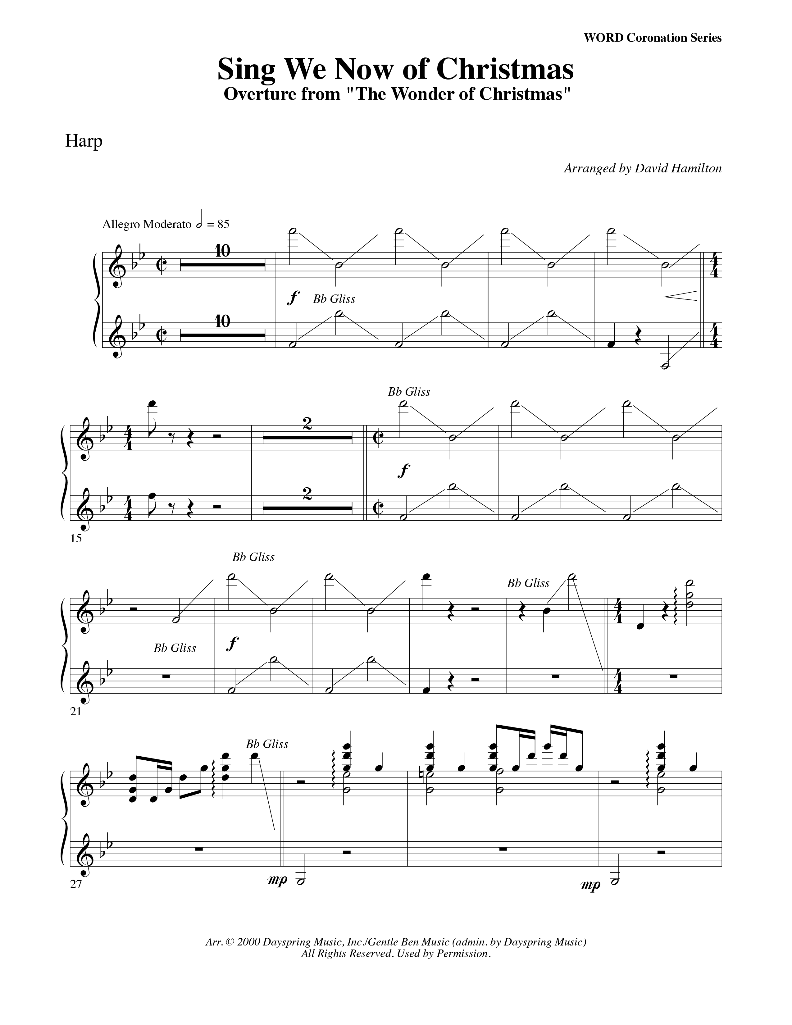 Sing We Now Of Christmas (Instrumental) Harp (Word Music Choral / Arr. David Hamilton)