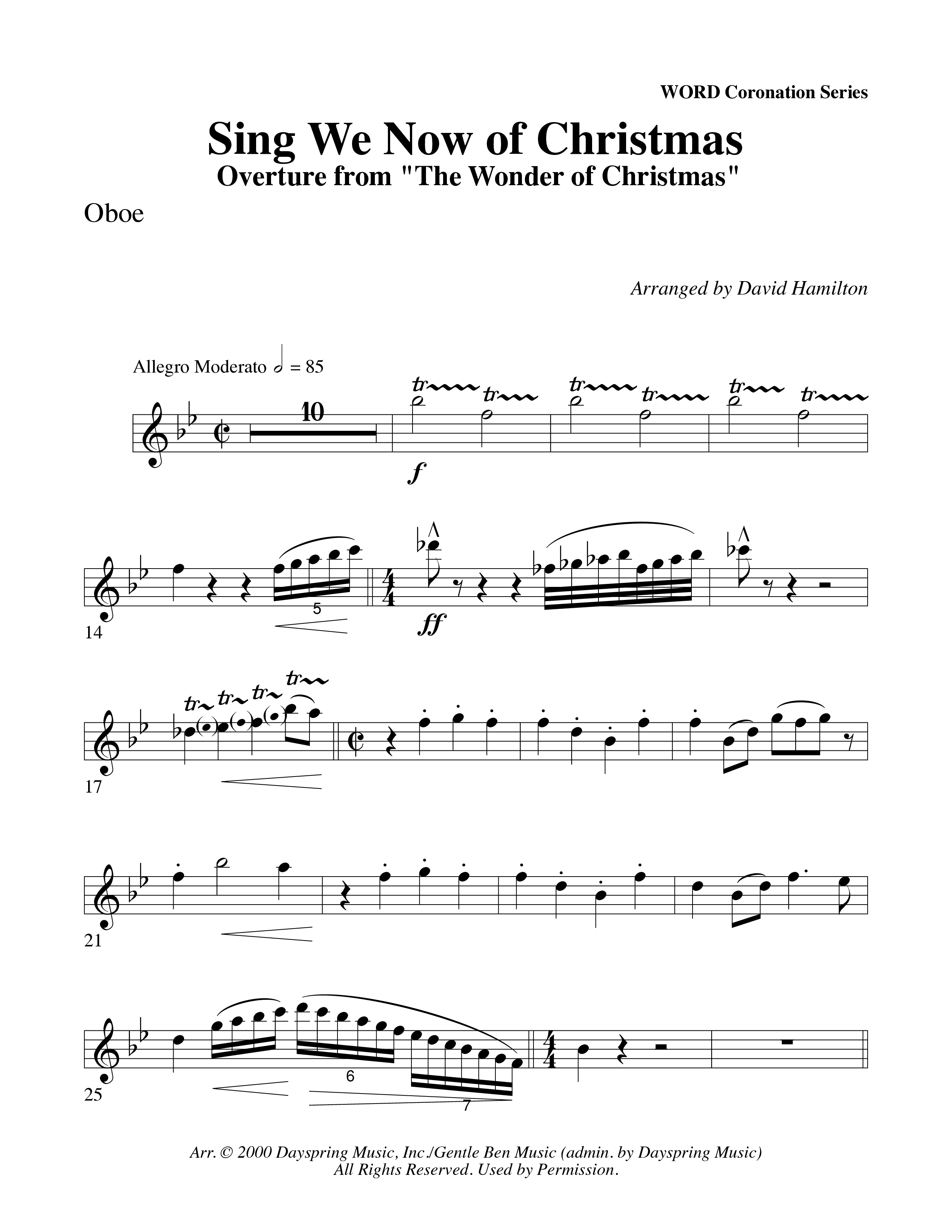 Sing We Now Of Christmas (Instrumental) Oboe (Word Music Choral / Arr. David Hamilton)