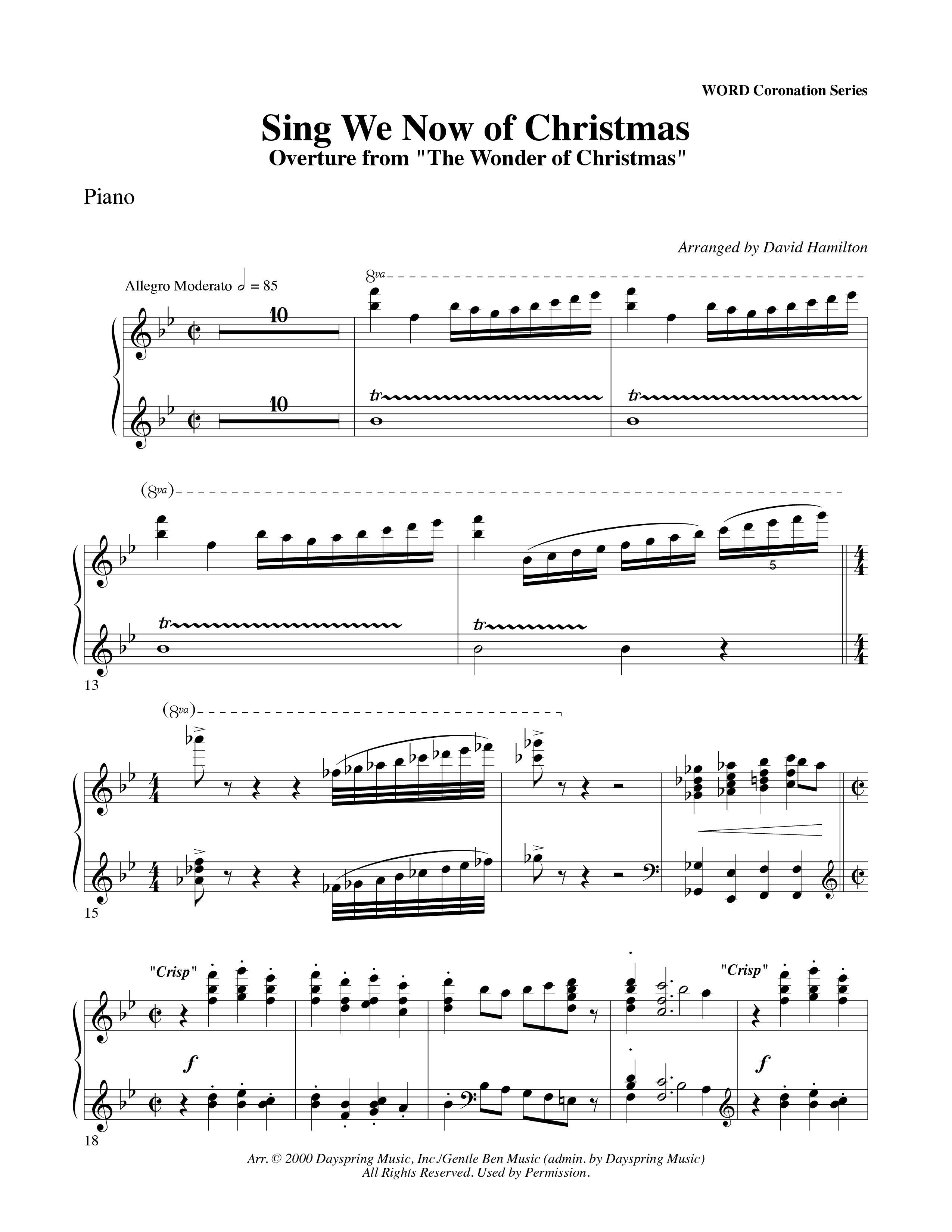 Sing We Now Of Christmas (Instrumental) Piano Sheet (Word Music Choral / Arr. David Hamilton)