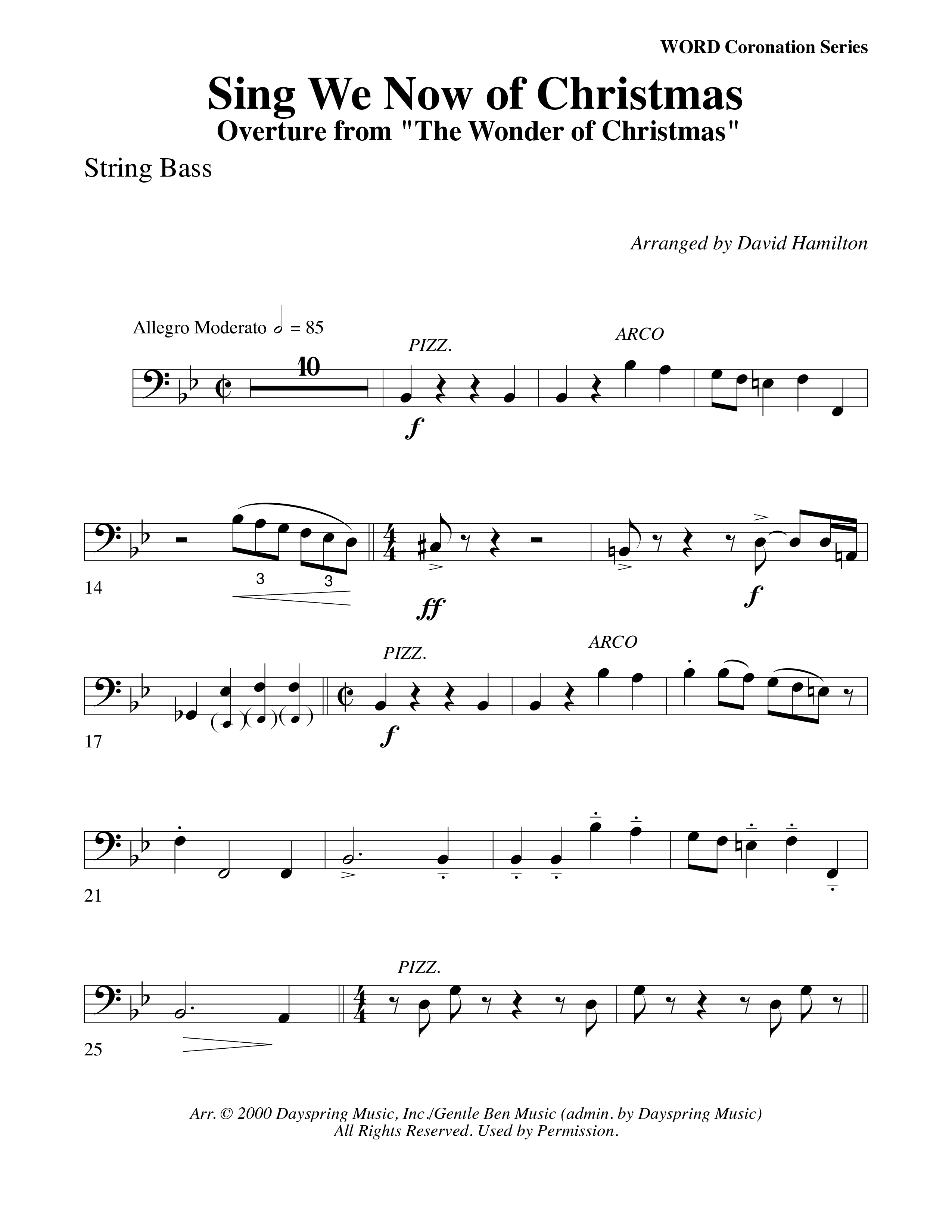 Sing We Now Of Christmas (Instrumental) String Bass (Word Music Choral / Arr. David Hamilton)