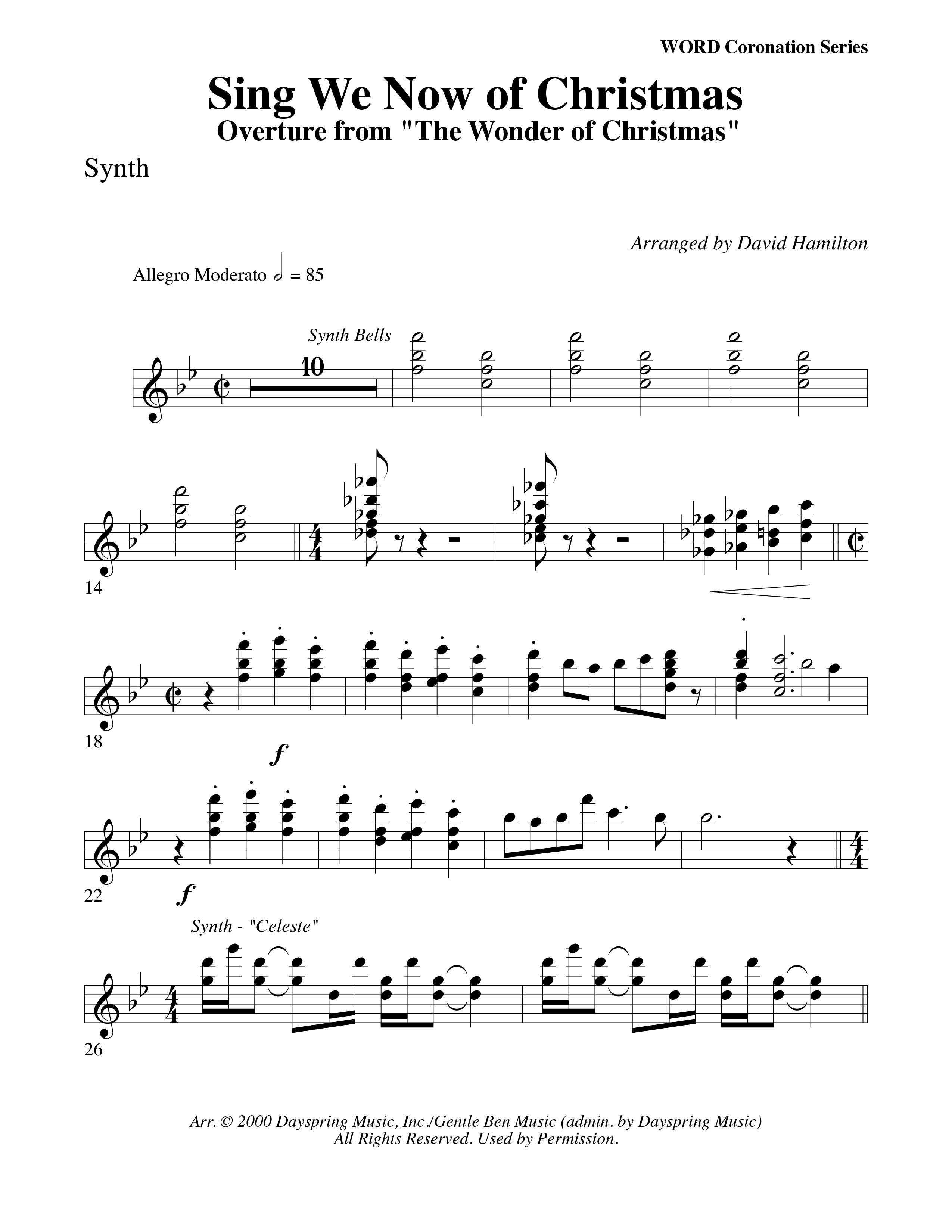 Sing We Now Of Christmas (Instrumental) Synth (Word Music Choral / Arr. David Hamilton)